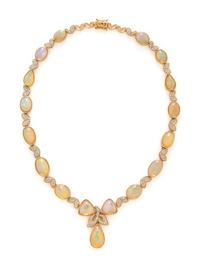 YELLOW GOLD, OPAL, AND DIAMOND NECKLACE