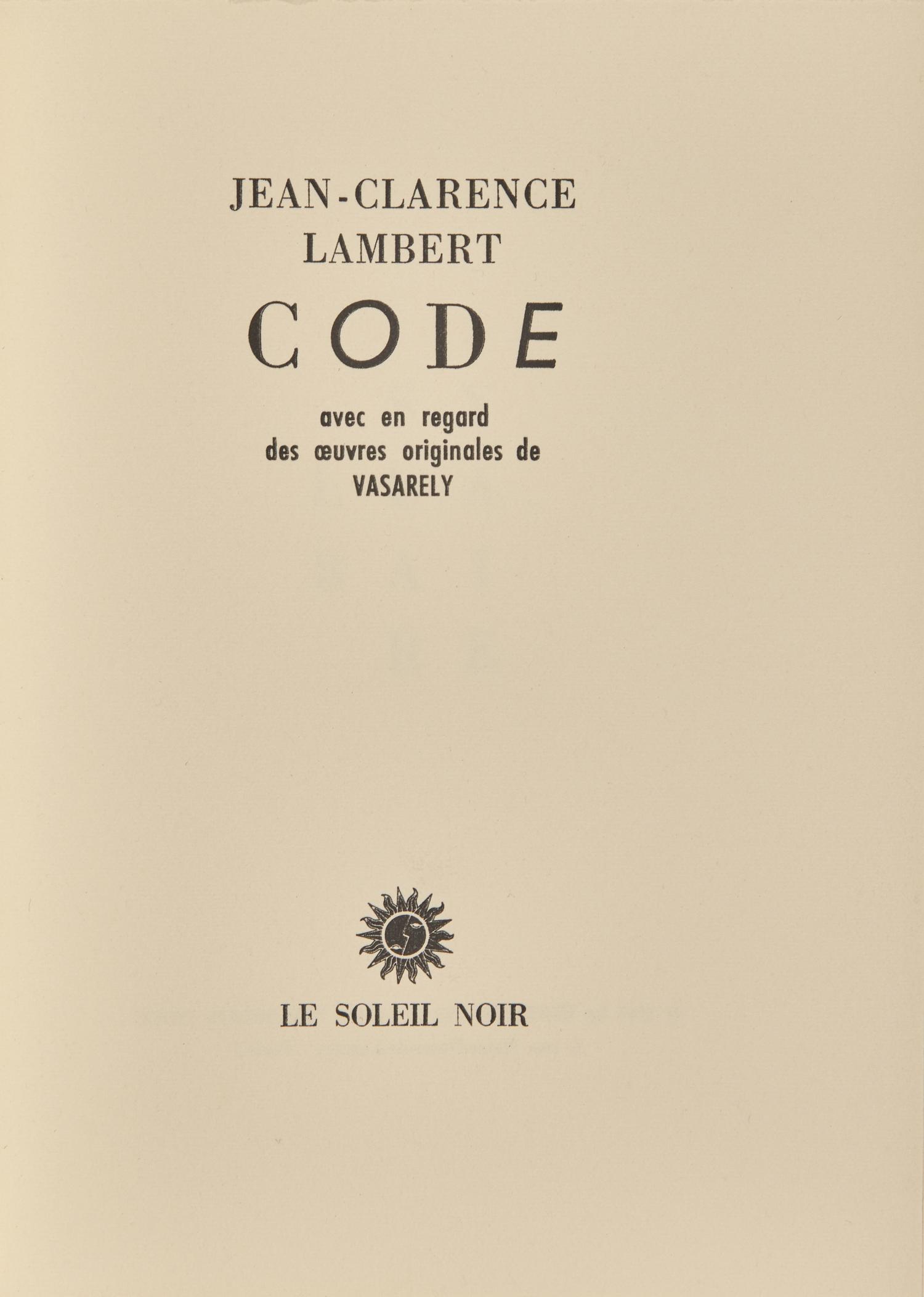 [Art] [Vasarely, Victor] Lambert, Jean-Clarence. Code