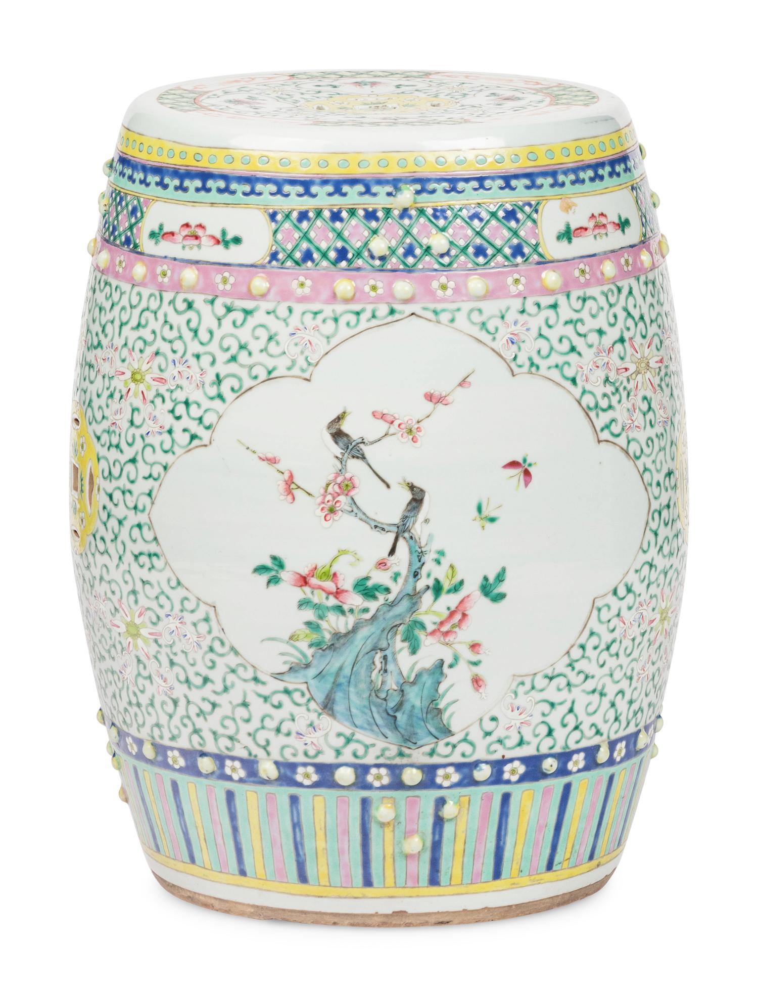 A Chinese Export Famille Rose Reticulated Porcelain Garden Seat