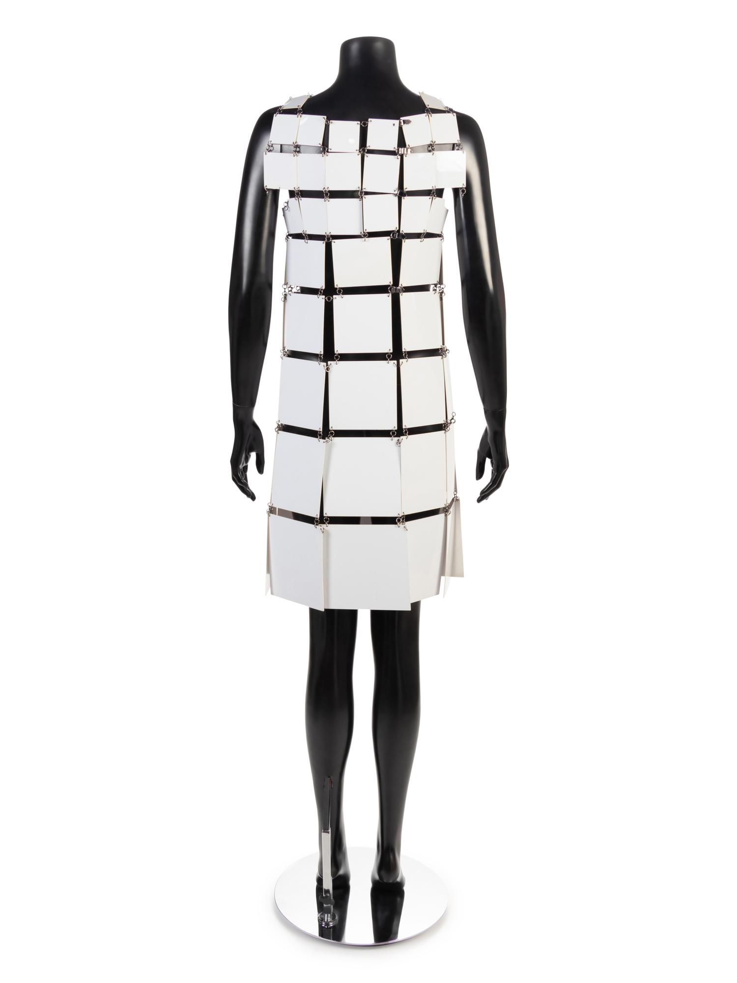 Paco Rabanne White Tile Sheath Dress, 1960-70s