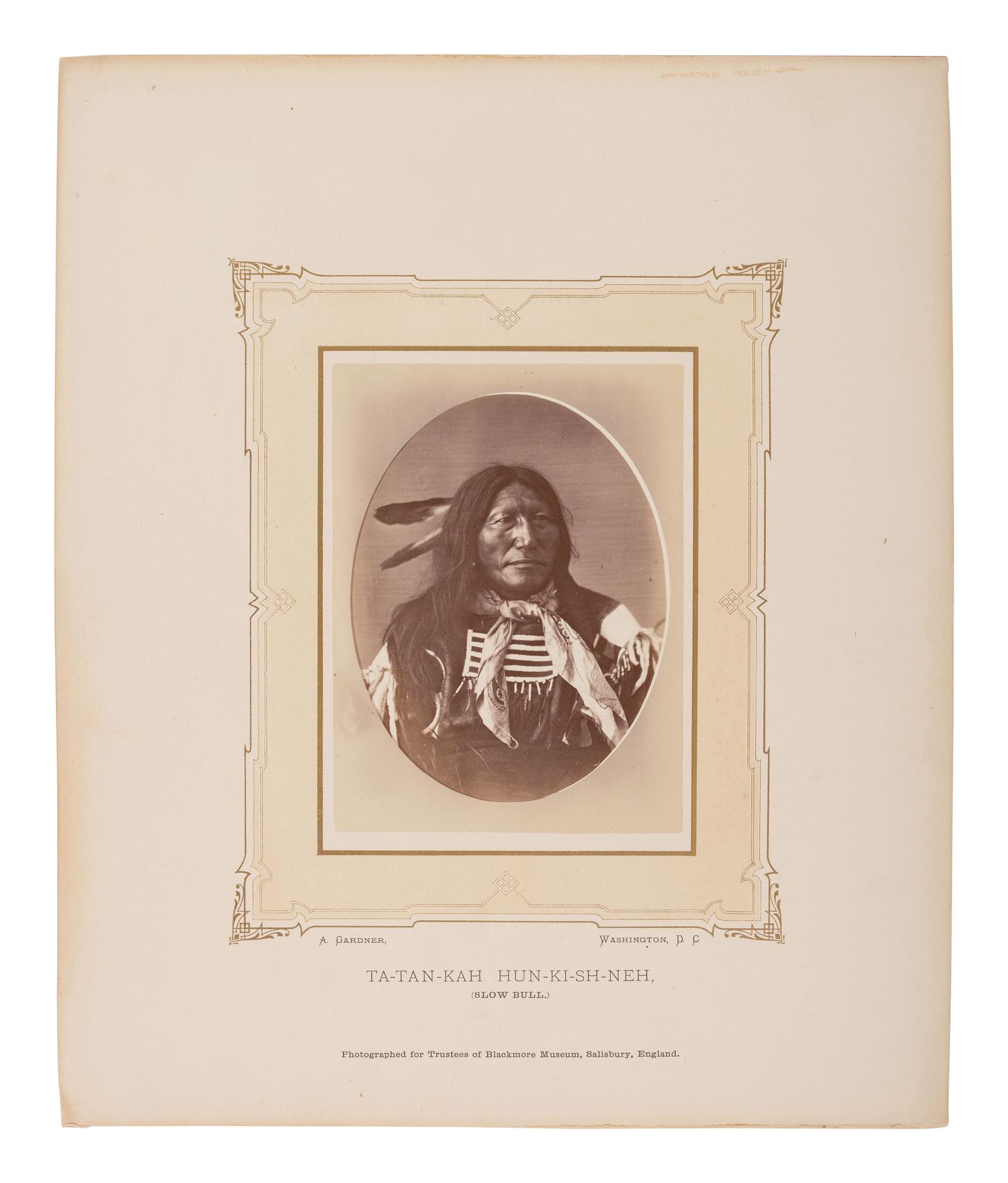 GARDNER, Alexander (1821-1882), photographer. Albumen photograph of Slow Bull, Ta-Tan-Kah Hun-Ki-Sh-Neh. Washington, DC.