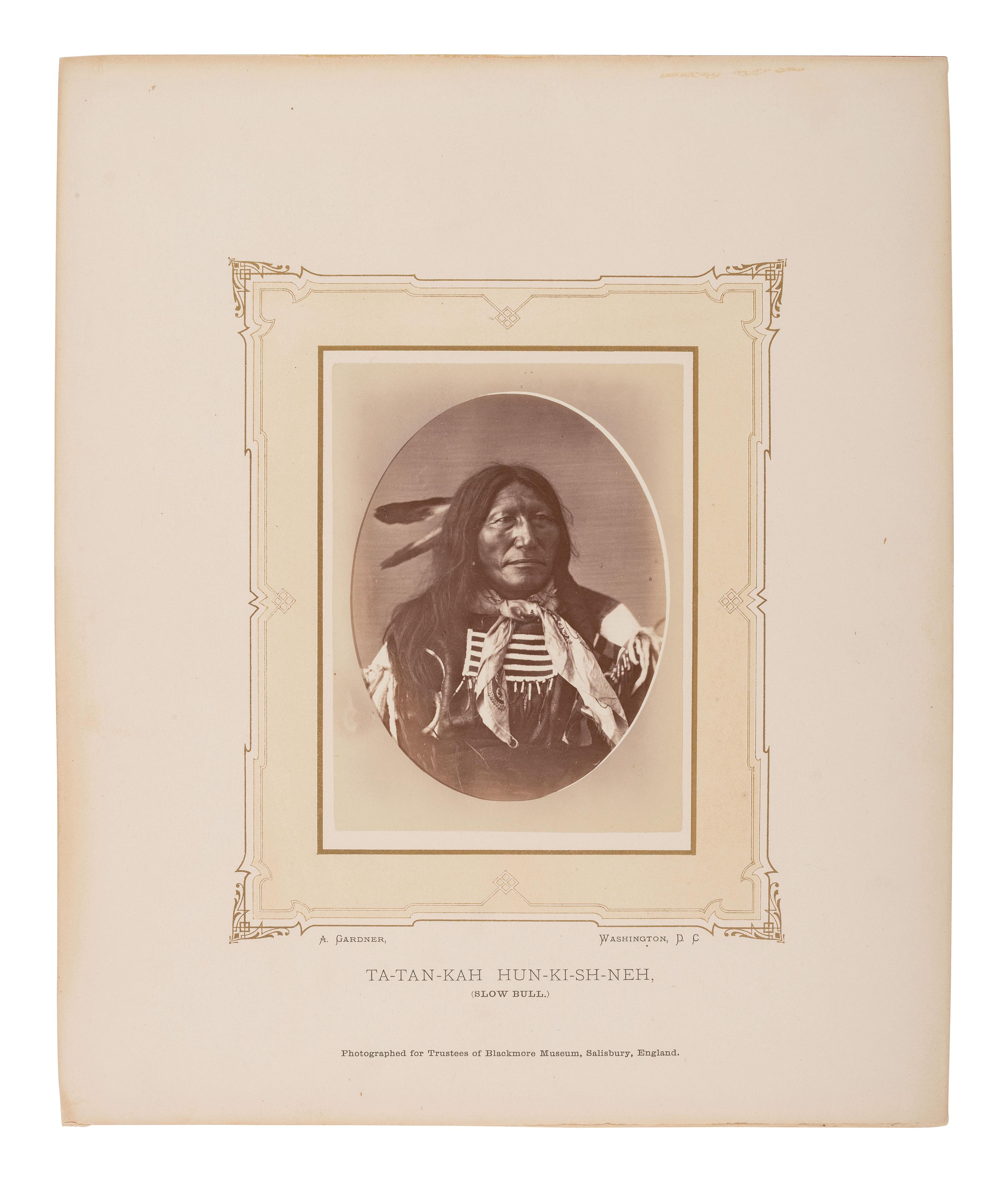 GARDNER, Alexander (1821-1882), photographer. Albumen photograph of Slow Bull, Ta-Tan-Kah Hun-Ki-Sh-Neh. Washington, DC.
