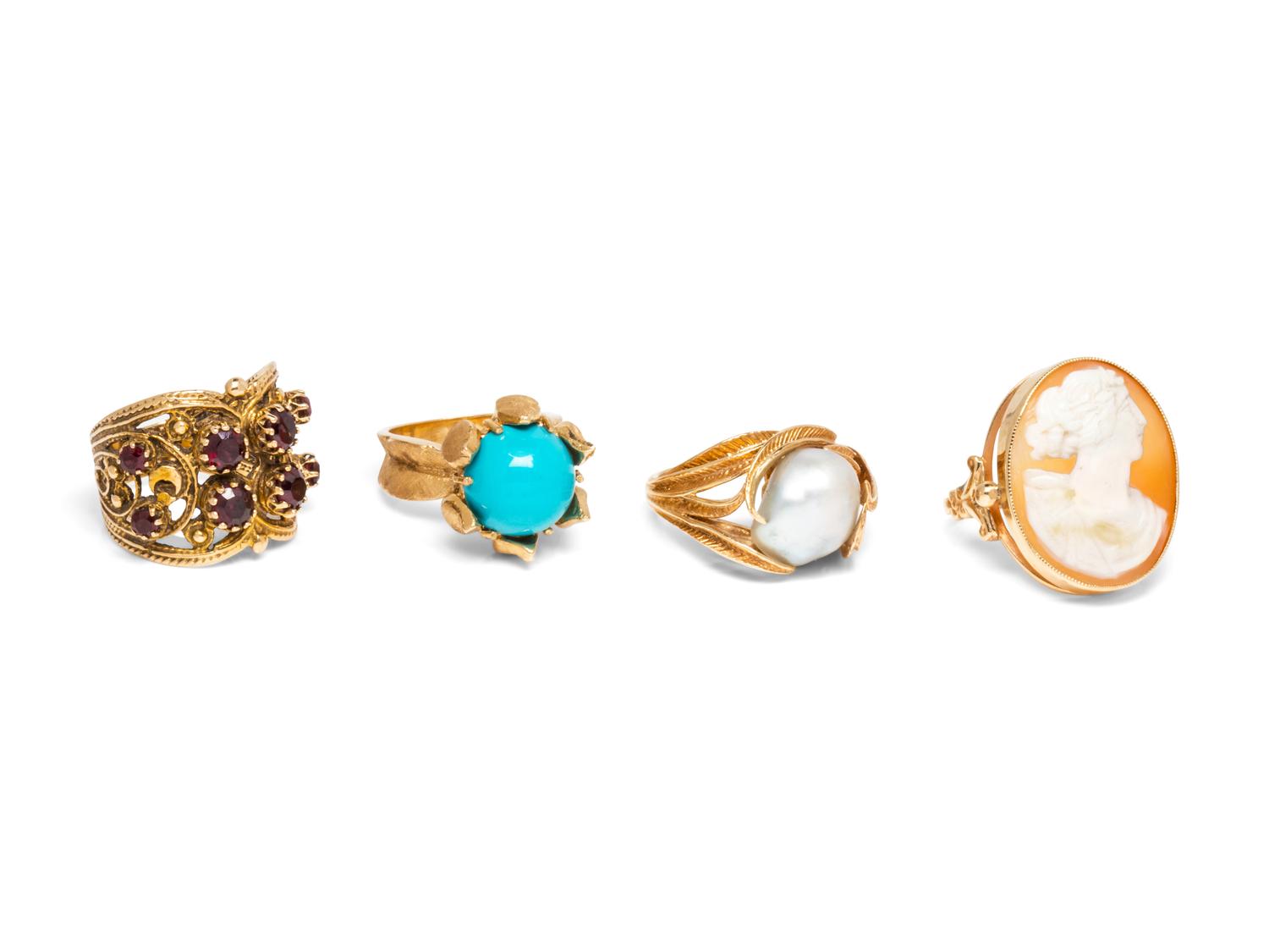 A Collection of Yellow Gold and Multigem Rings,
