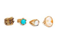 A Collection of Yellow Gold and Multigem Rings,