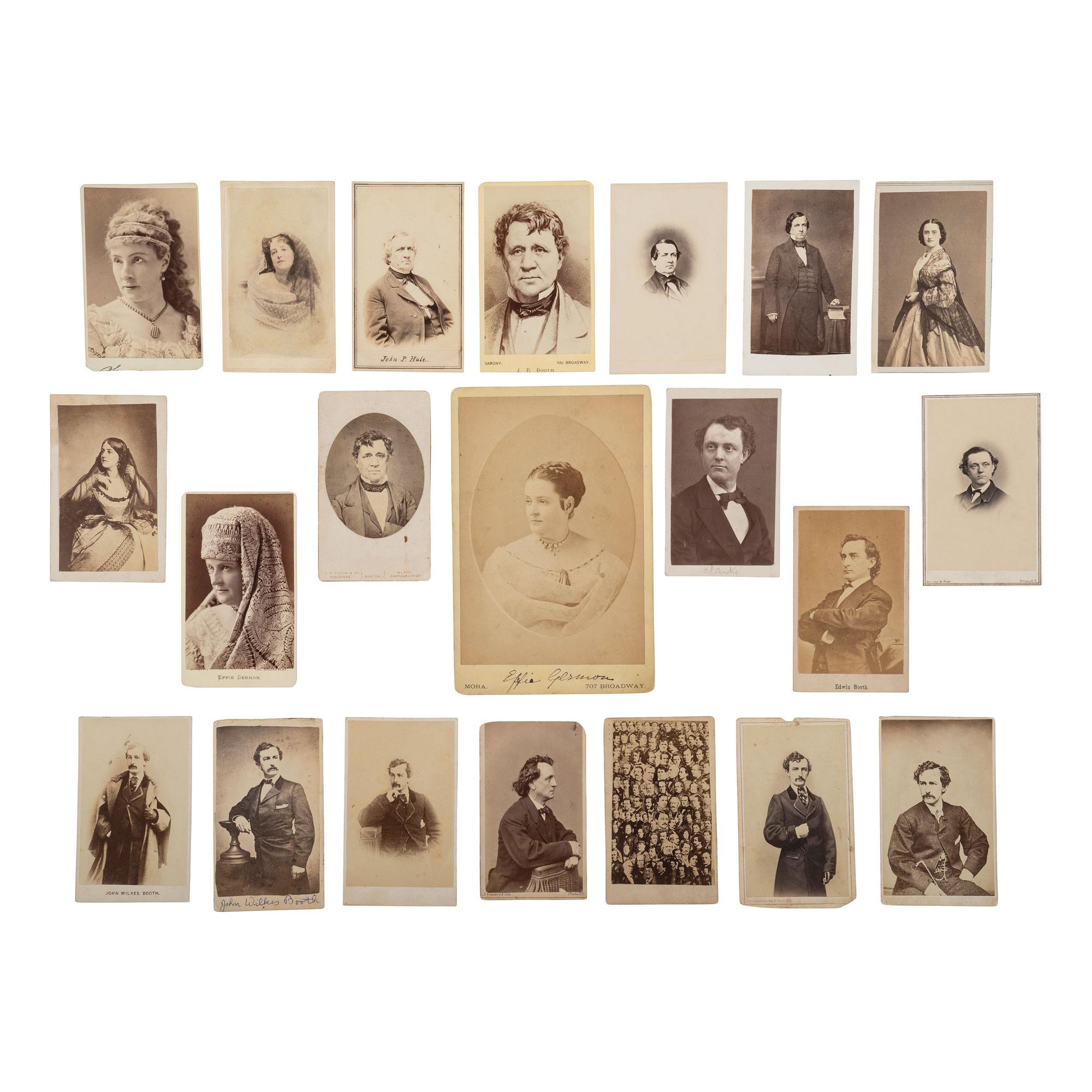 [Lincoln, Abraham] Group of 21 Photographs of John Wilkes Booth, His Family, and Potential Love Interests.