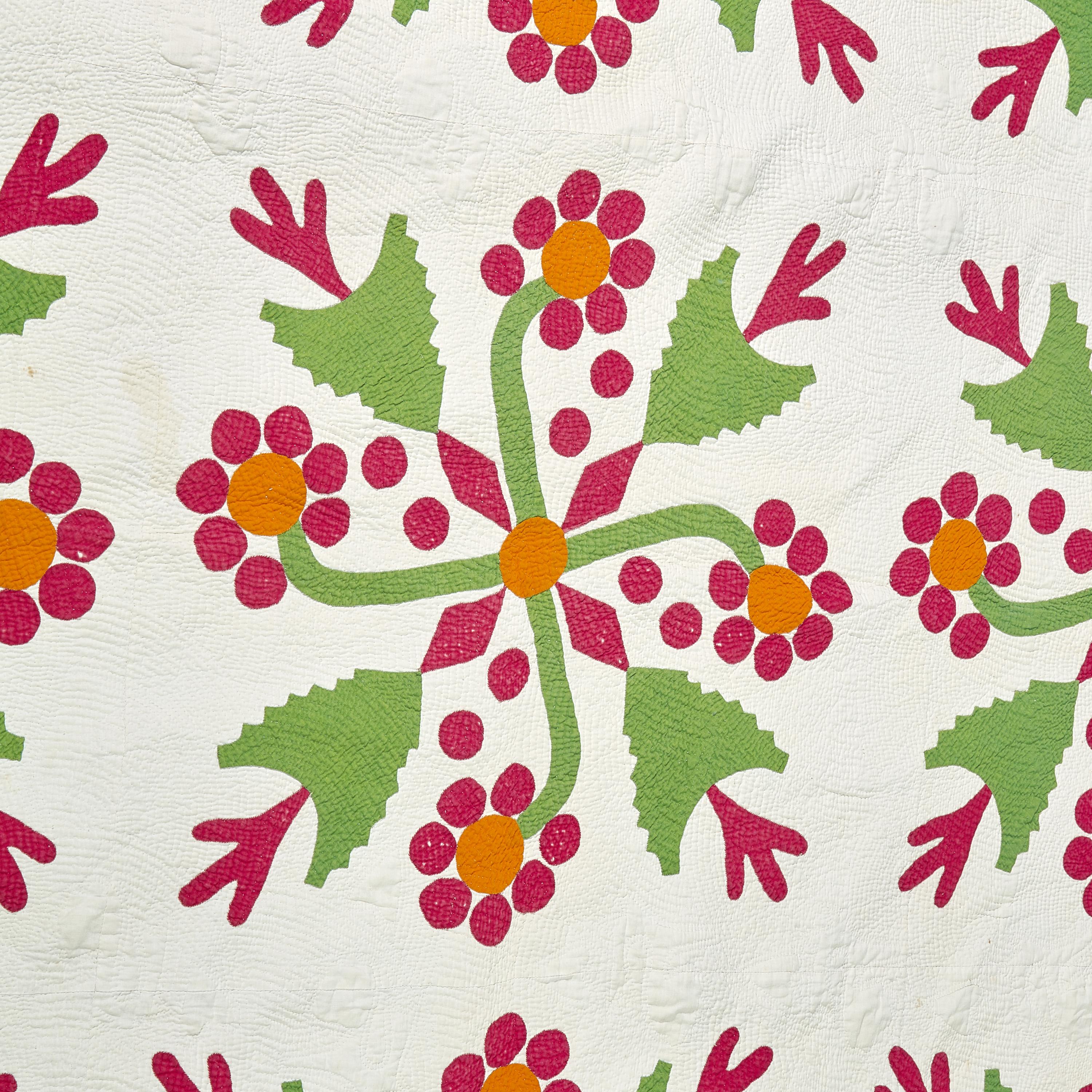 A Southern Whig Rose Quilted and Appliqued Cotton Quilt