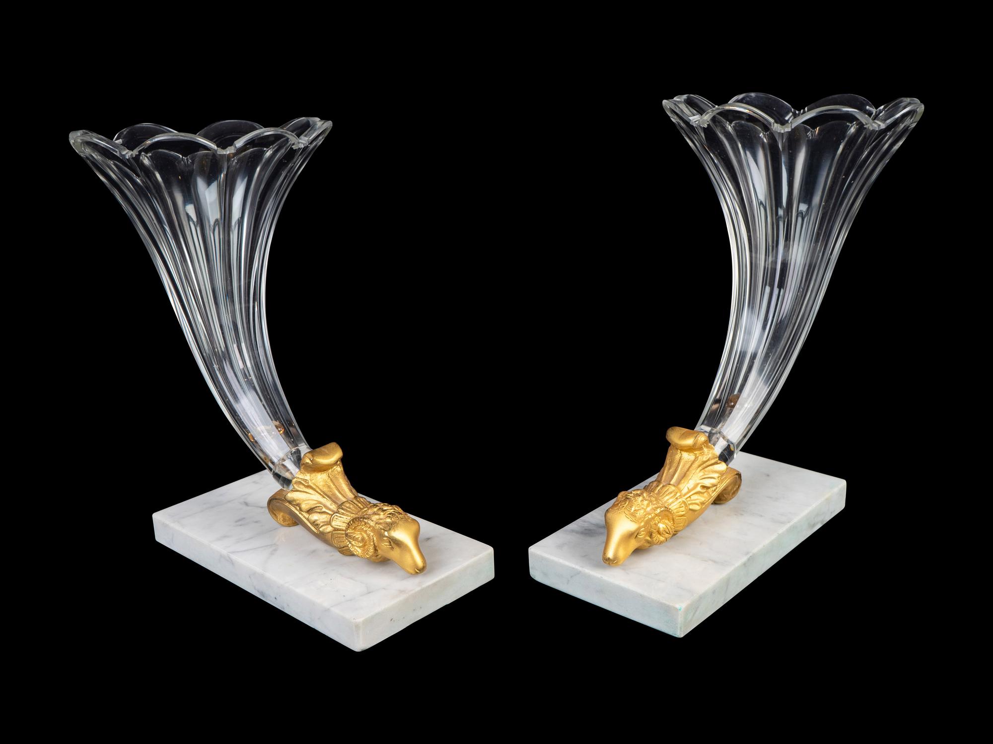 A Pair of Empire Style Glass Cornucopia Vases — 19TH/20TH CENTURY