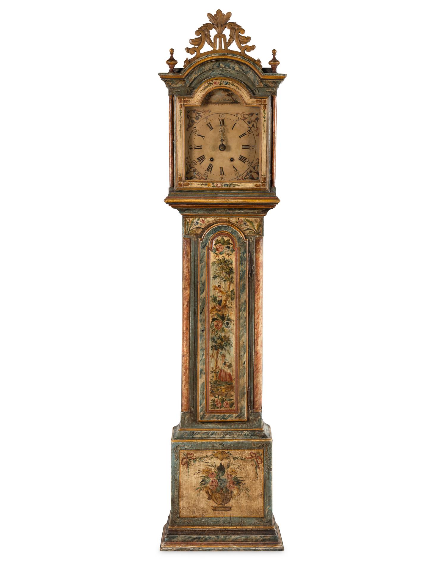 An Italian Painted Tall Case Clock