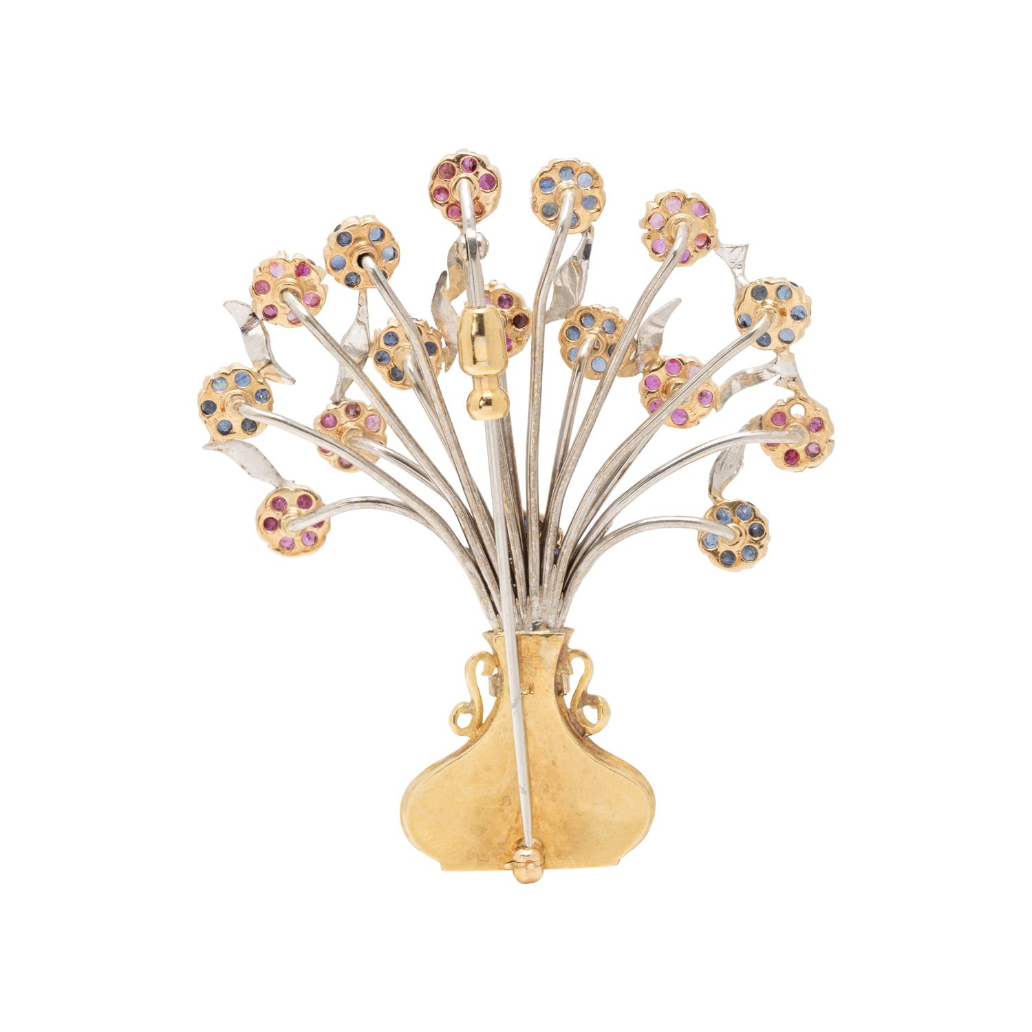 BICOLOR GOLD AND MULTIGEM JARDINIÈRE BROOCH