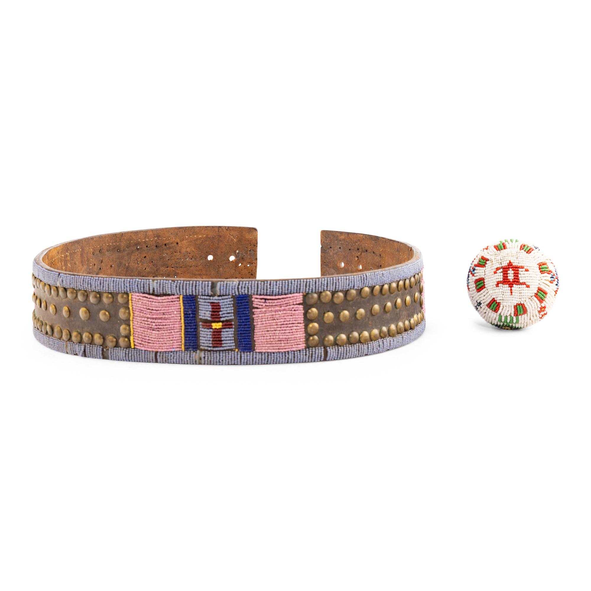 Apsáalooke [Crow] Beaded and Tacked Leather Belt AND Plains Game Ball