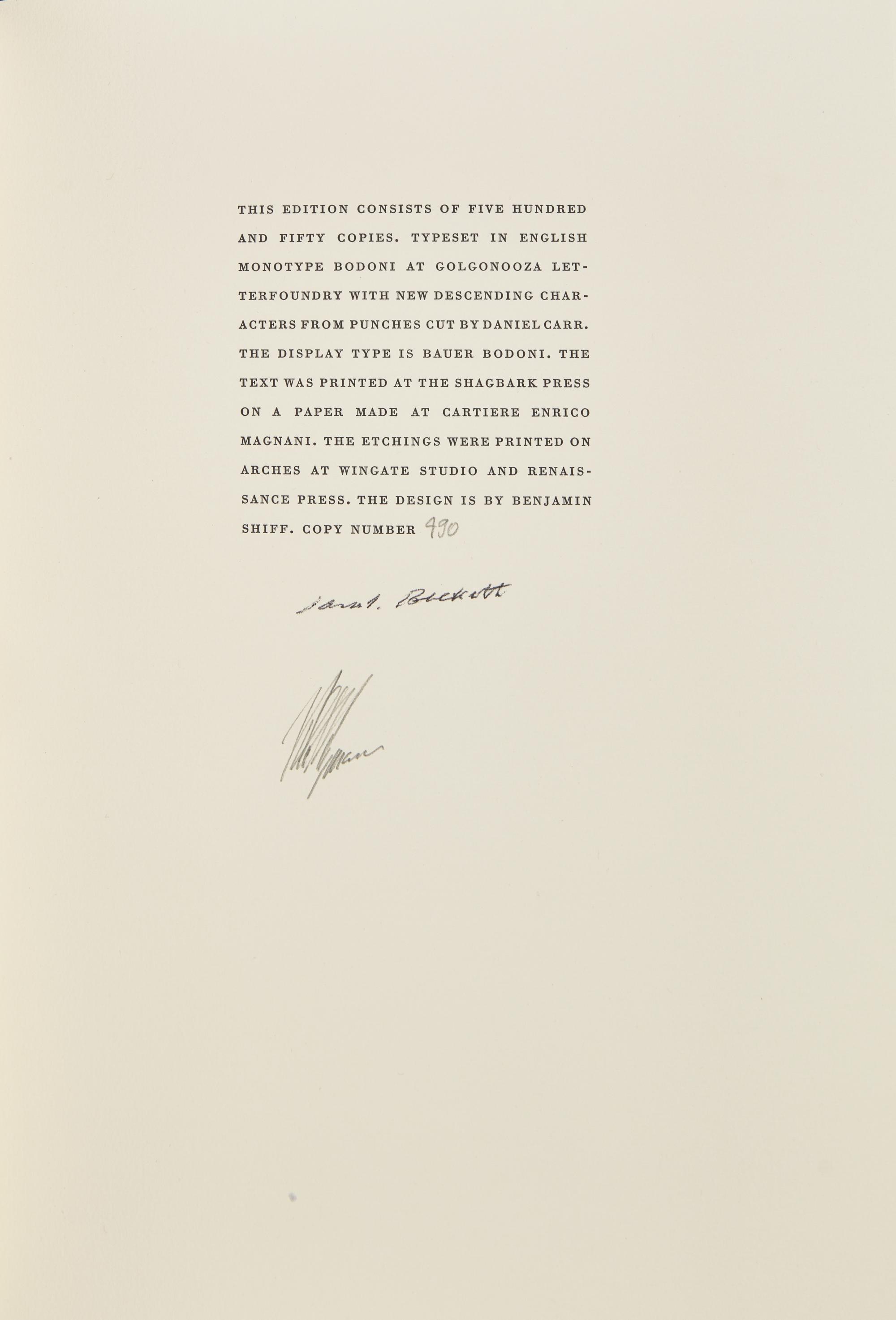 [LIMITED EDITIONS CLUB]. BECKETT, Samuel (1906-1989). Nohow On . [New York:] The Limited Editions Club, [1989].