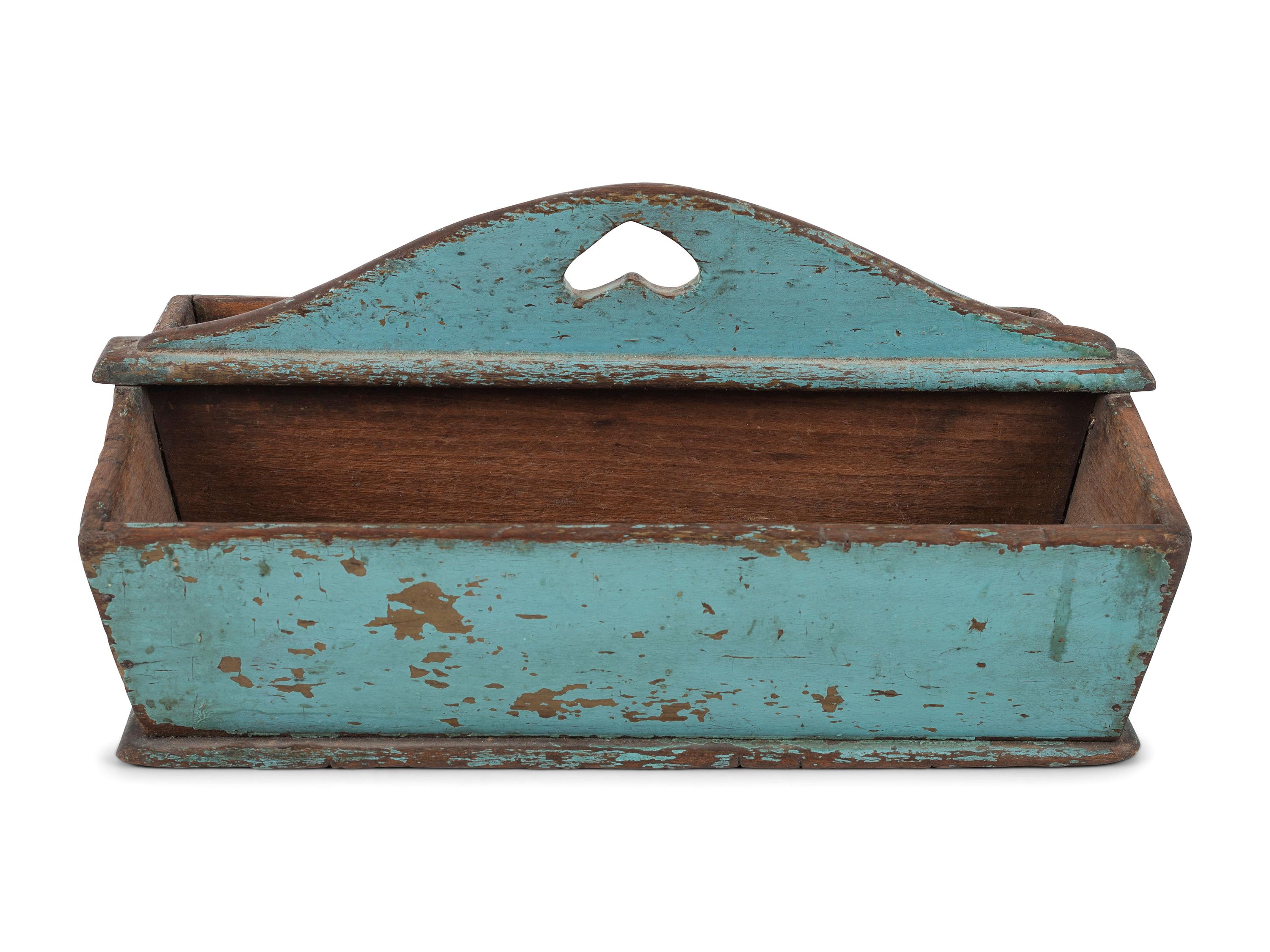 A Blue Painted Pine Cutlery Tray