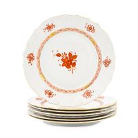 A Set of Six Herend Chinese Bouquet Rust Porcelain Dinner Plates