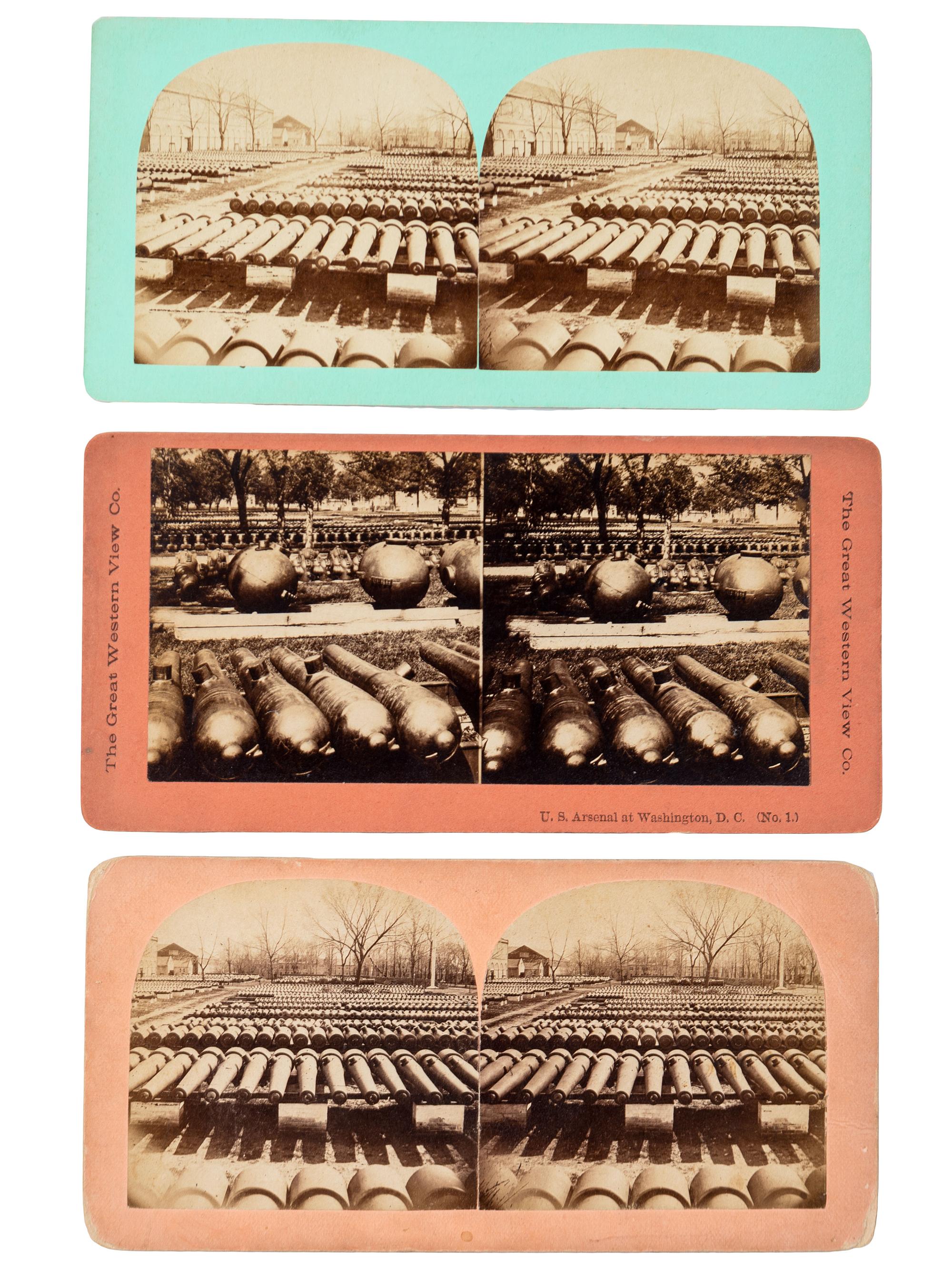 [CIVIL WAR]. A group of over 50 stereoviews, highlighted by images of the Grand Review, and the US Arsenal and Navy Yard, Washington, DC, incl. cannon.