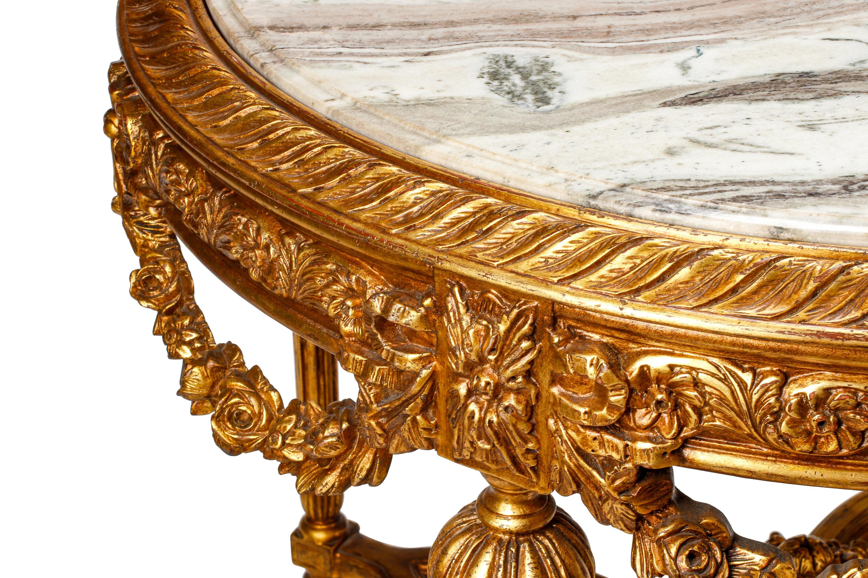 A Louis XVI Style Giltwood Marble-Top Center Table