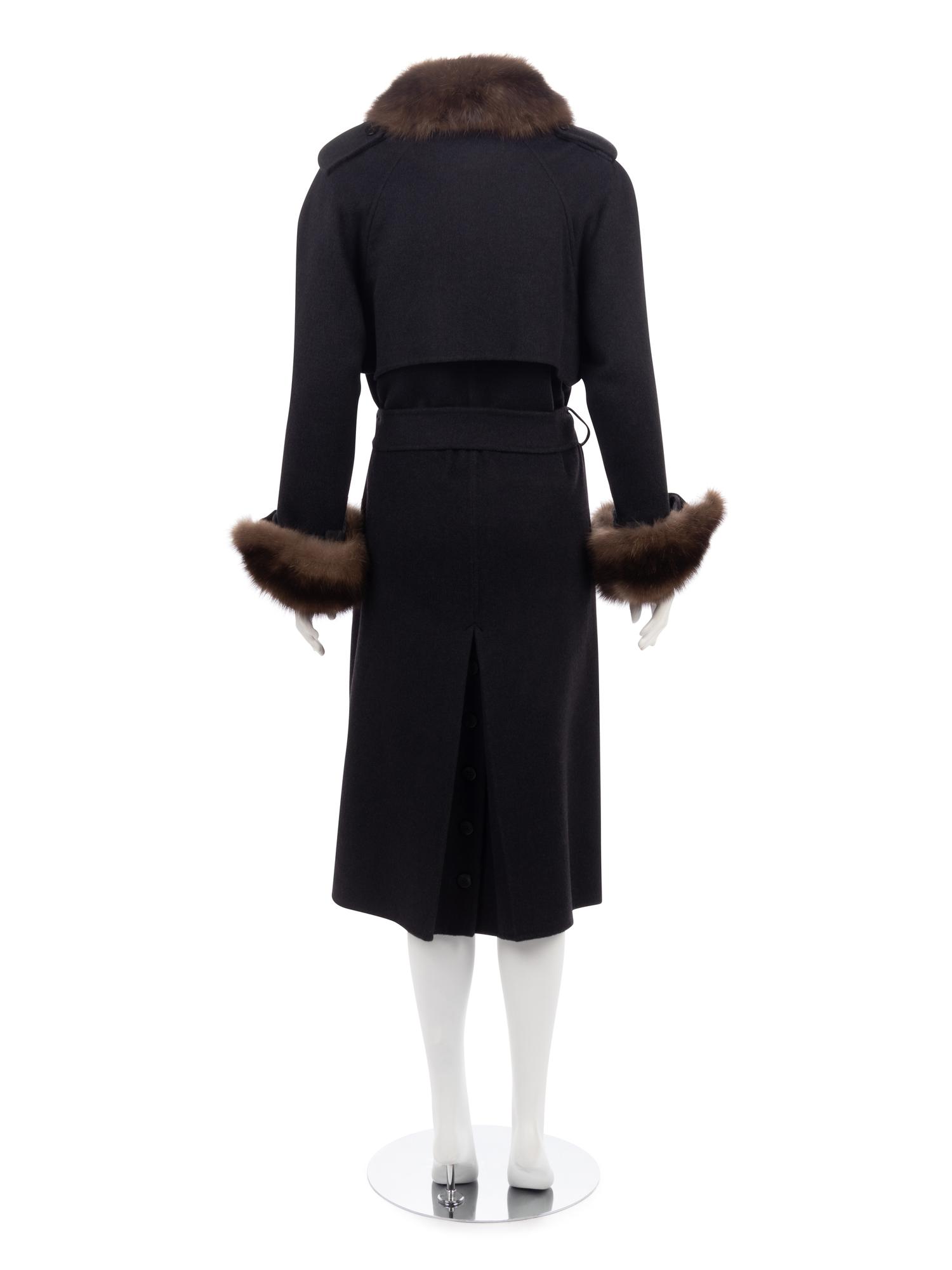 Oscar de la Renta Cashmere Trench Coat Trimmed in Sable