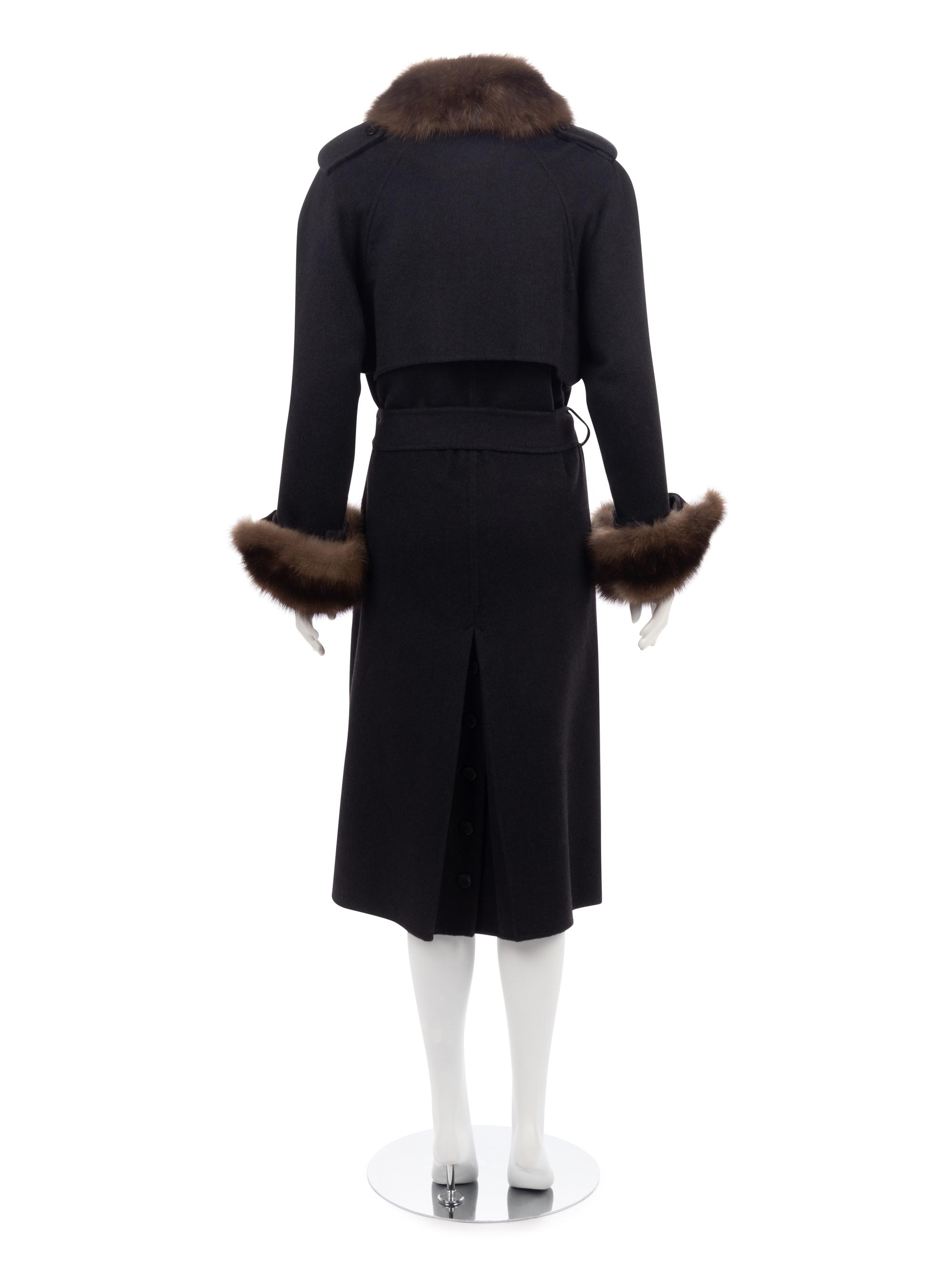 Oscar de la Renta Cashmere Trench Coat Trimmed in Sable