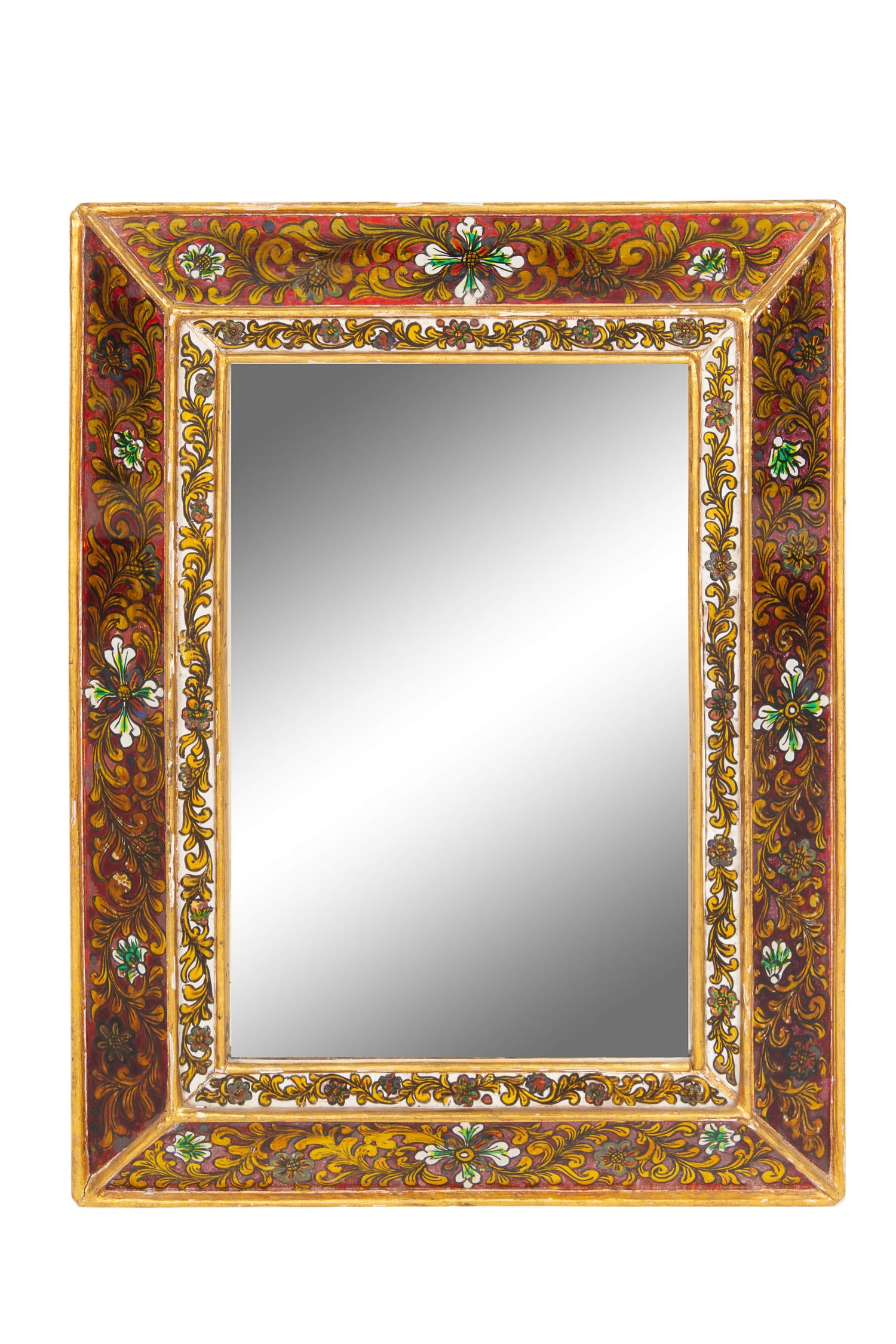 A Polychrome Lacquered Wood Mirror