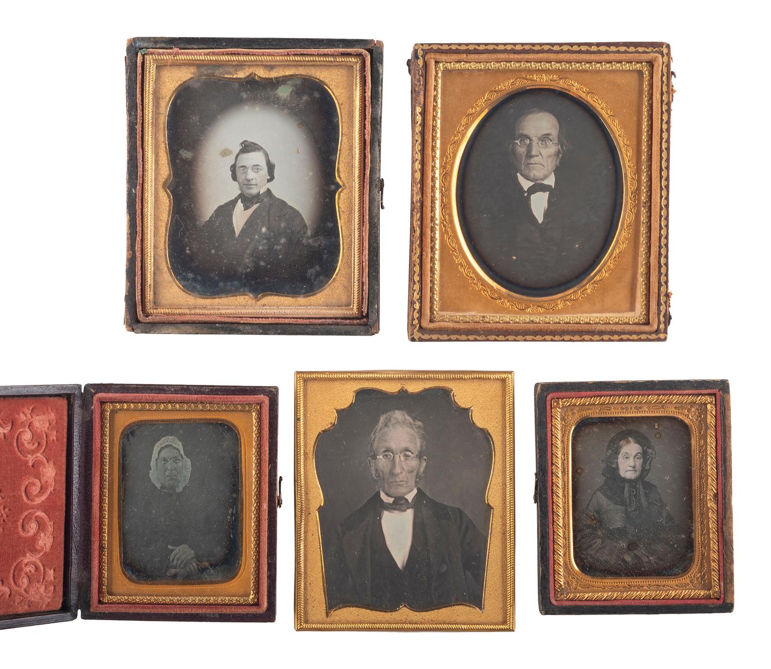 [EARLY PHOTOGRAPHY]. A group of 29 daguerreotypes featuring people with eyeglasses, including: