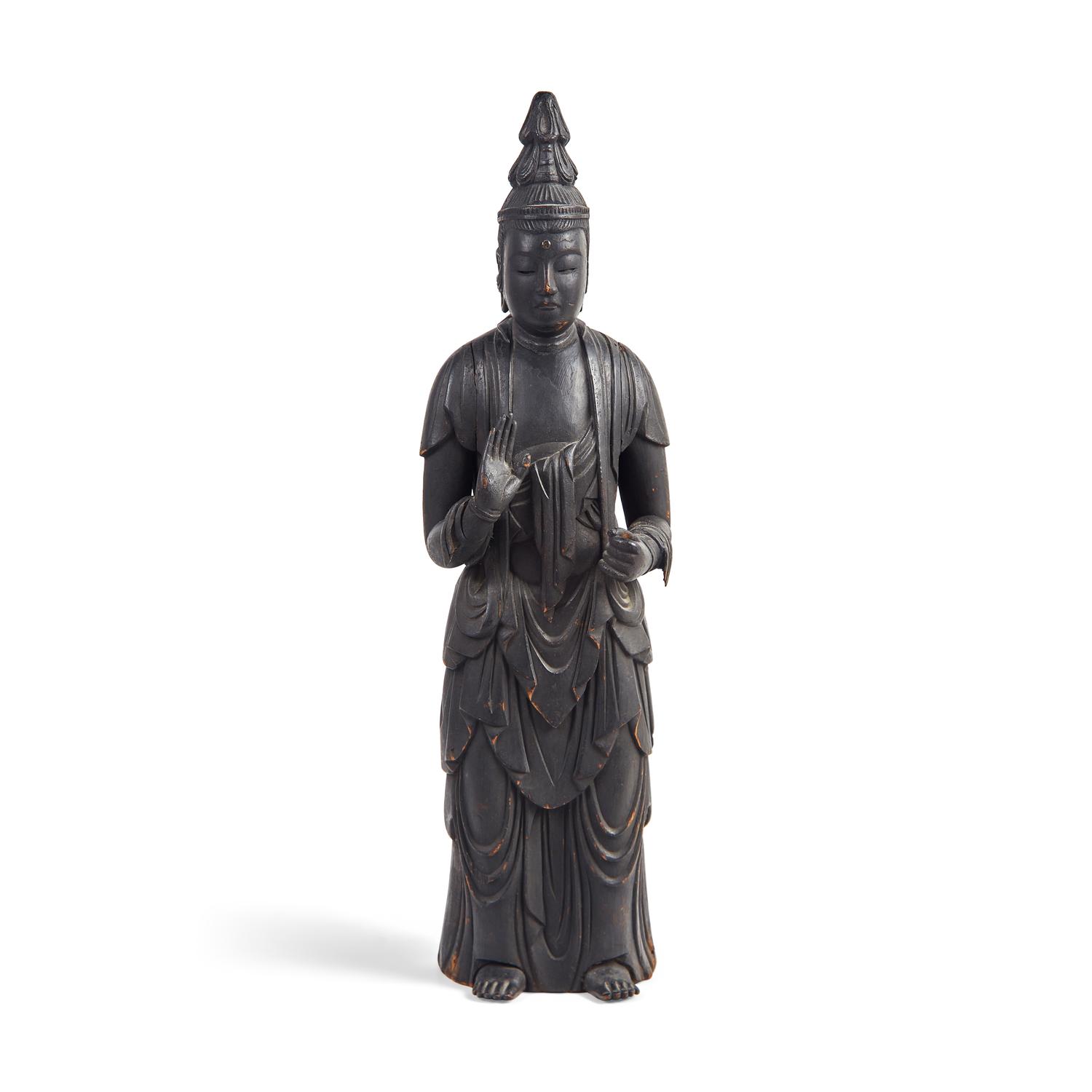 A Large Japanese Carved and Stained Wood Standing Figure of Kannon Bosatsu , Heian Period, 11th/12th Century
