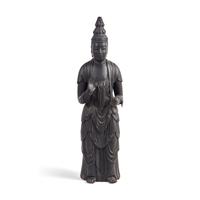 A Large Japanese Carved and Stained Wood Standing Figure of Kannon Bosatsu , Heian Period, 11th/12th Century