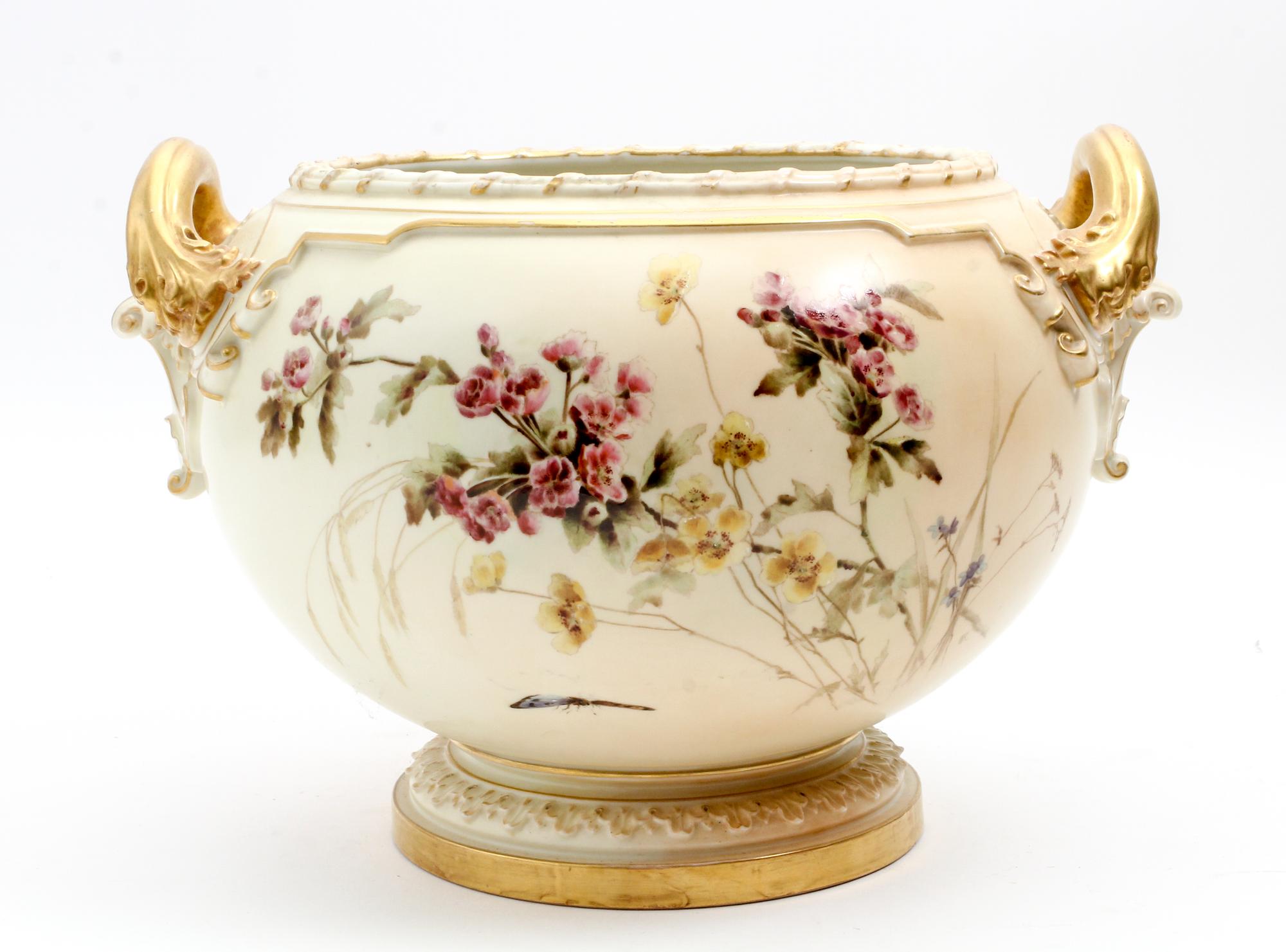 A Royal Worcester Porcelain Jardiniere Width over handles 14 inches. — 1891