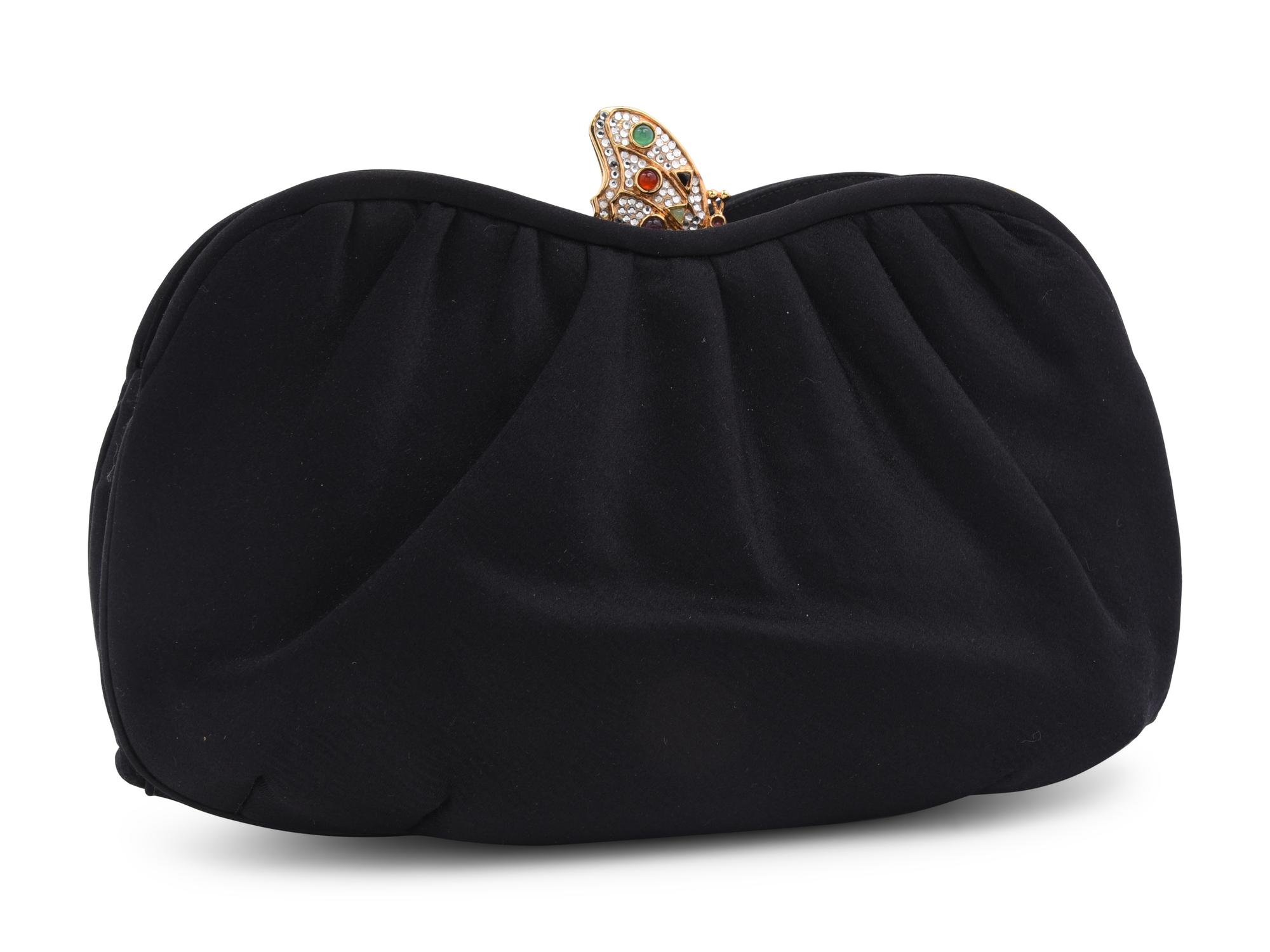 Judith Leiber Gathered Satin Clutch and Butterfly Ear Clips