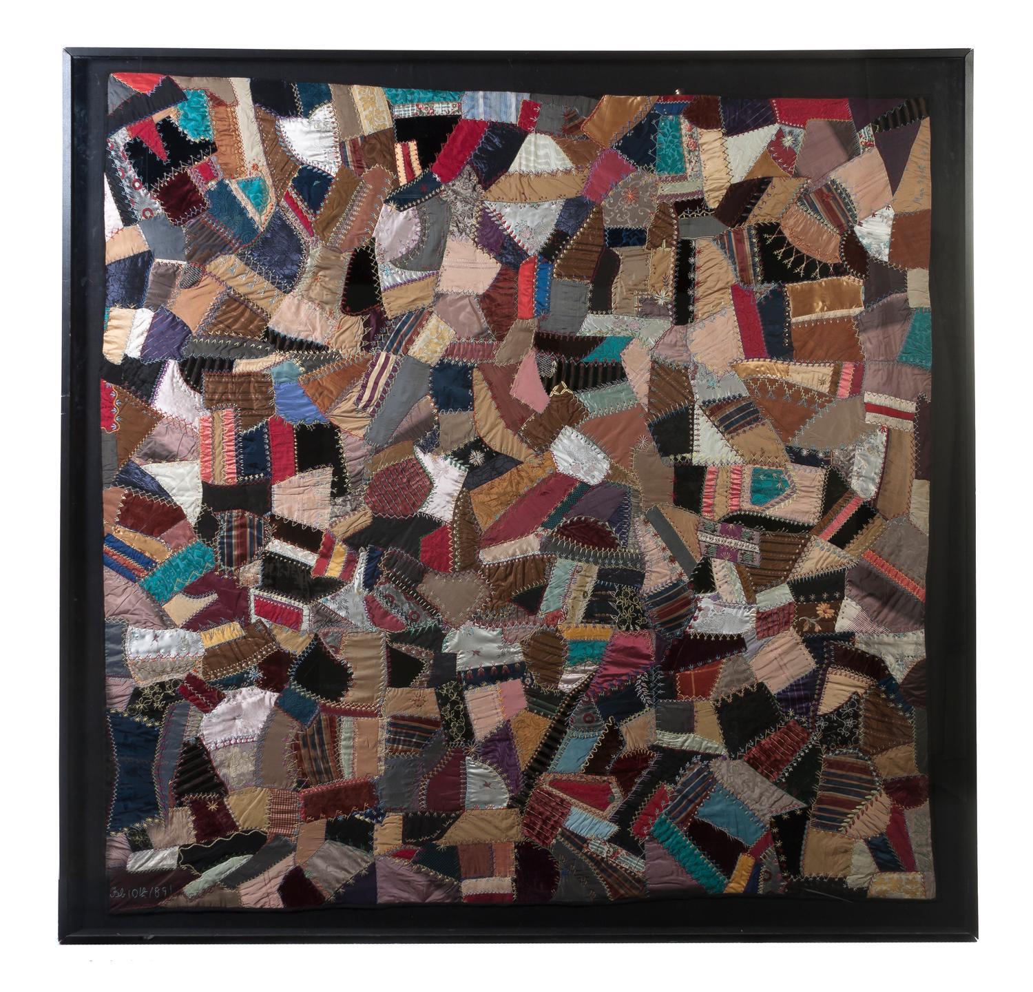 A Victorian Patchwork Crazy Quilt, Katherine Ashley Spalding, Height 73 x width 77 inches.