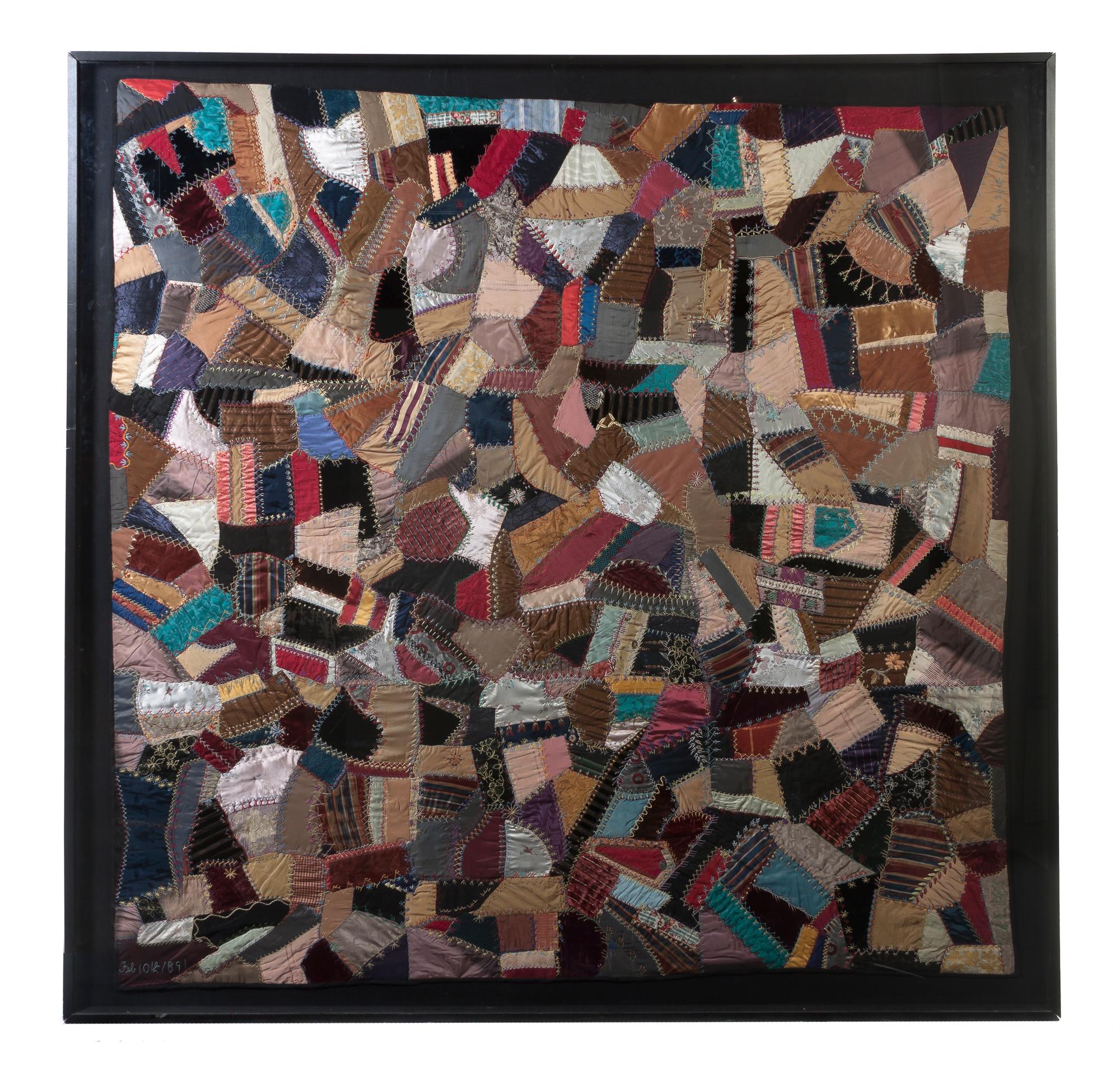 A Victorian Patchwork Crazy Quilt, Katherine Ashley Spalding, Height 73 x width 77 inches.