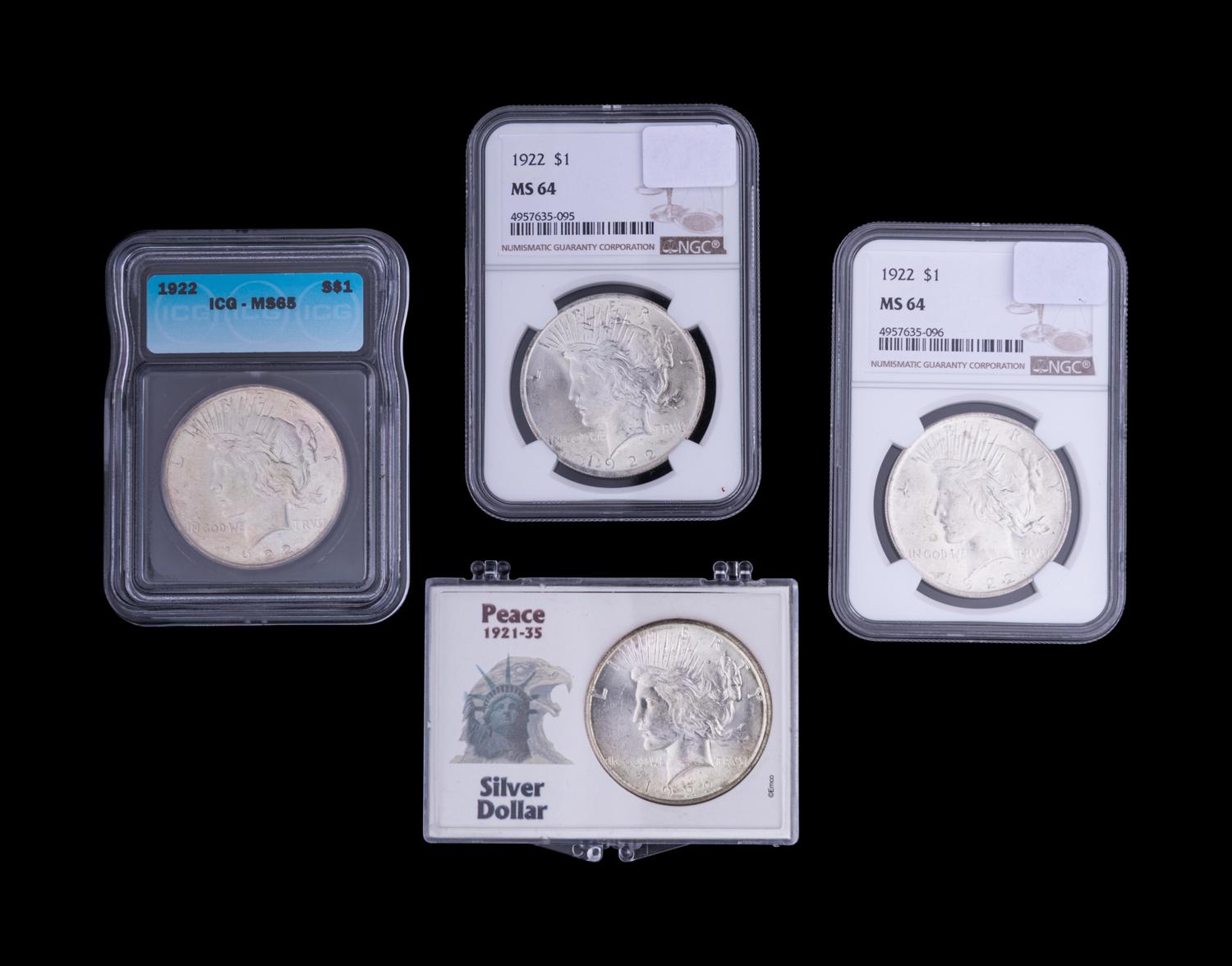 Two 1922 Peace $1 Coins (NGC MS64)