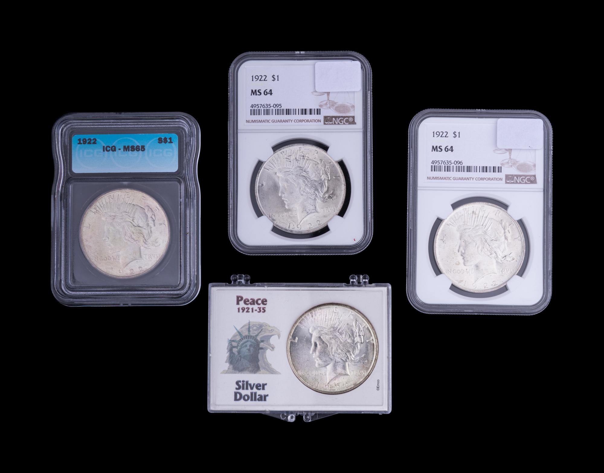 Two 1922 Peace $1 Coins (NGC MS64)