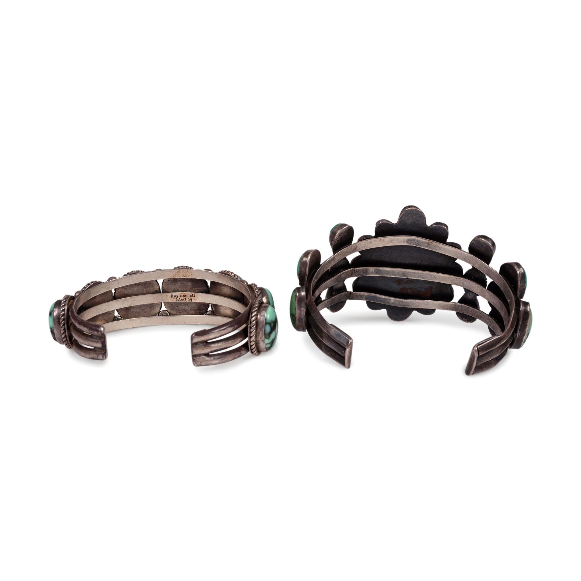 Pair of Navajo Silver and Turquoise Cuff Bracelets