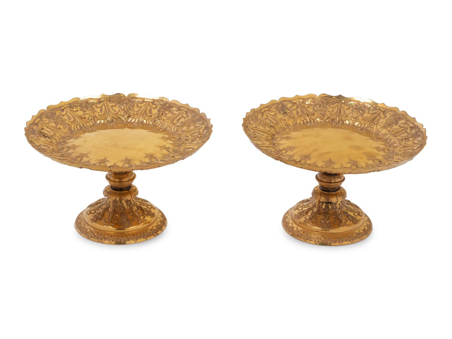 A Pair of English Gilt Bronze Compotes