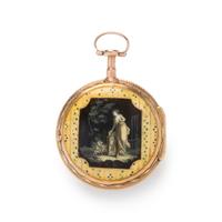HESSEN, ENAMEL OPEN FACE MOURNING POCKET WATCH