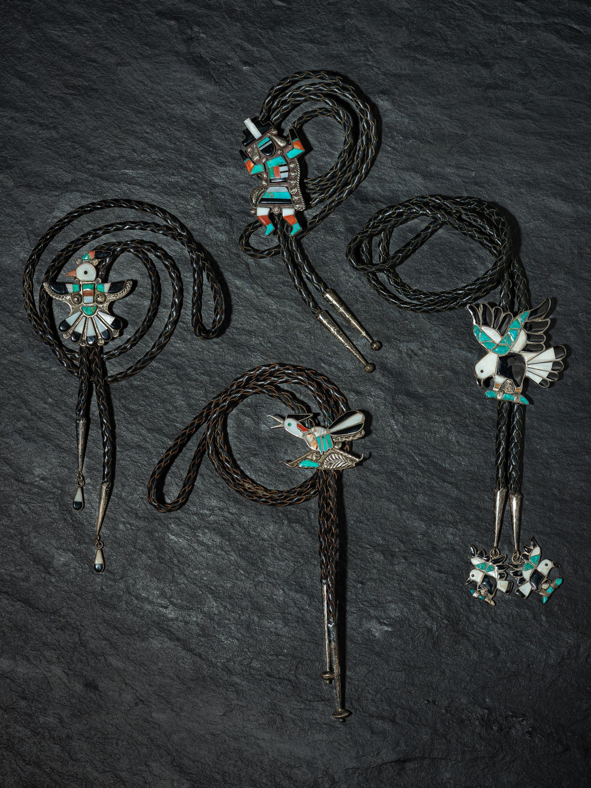 Zuni Inlaid Silver Bolo Ties
