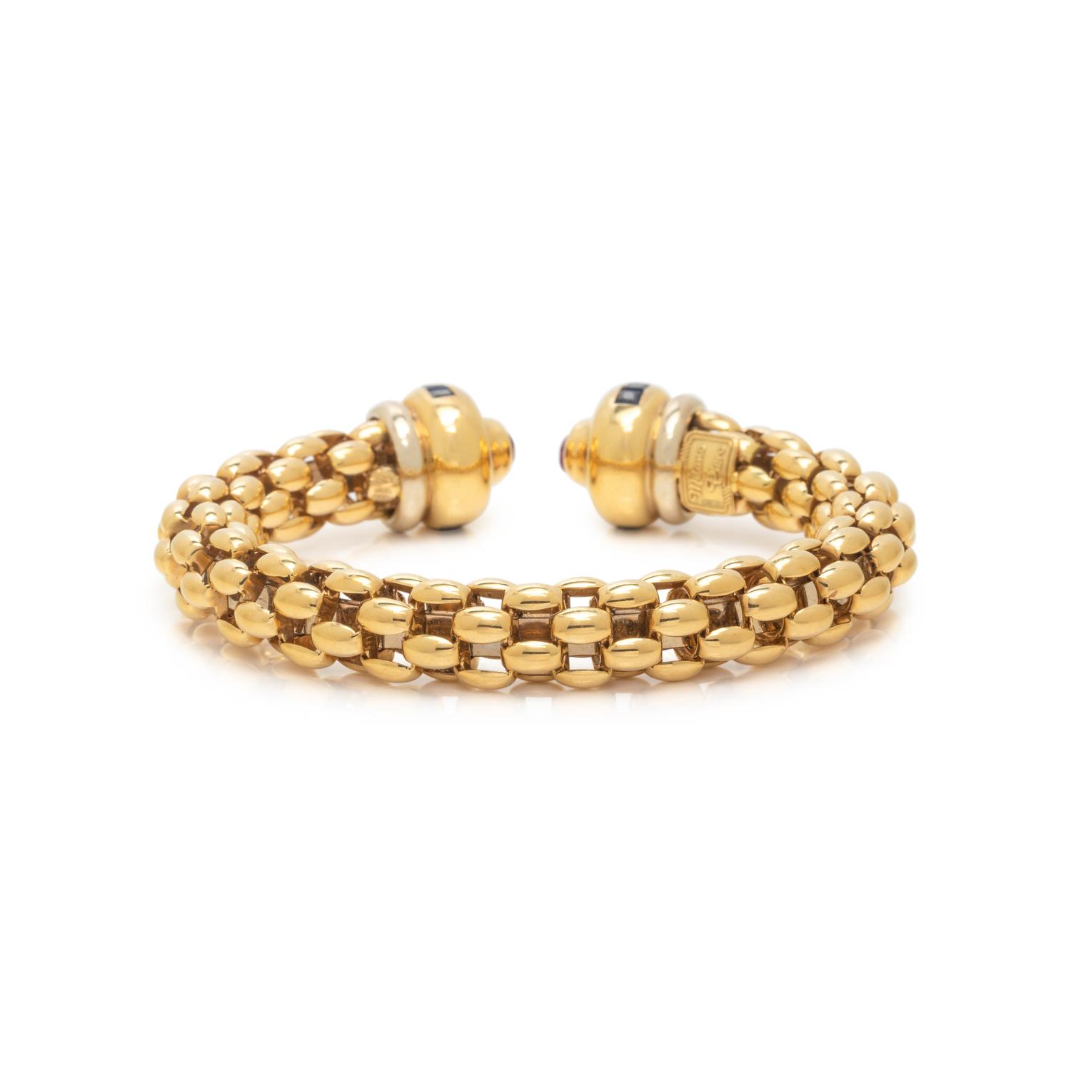 YELLOW GOLD, SAPPHIRE AND RUBY CUFF BRACELET
