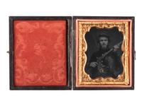 [CIVIL WAR]. Ninth plate ruby ambrotype of a doubled-armed Confederate officer from the "dead letter" file tentatively identified as Isaac A. Ing, 31st Tennessee Infantry. Richmond, Virginia: n.p., [1860s].
