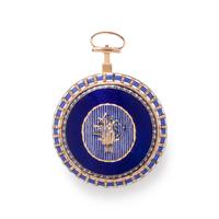 GUEX, ENAMEL AND SEED PEARL OPEN FACE POCKET WATCH