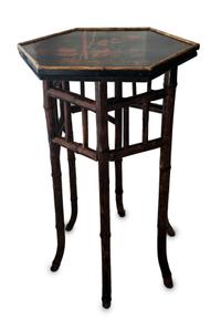 A Late Victorian Bamboo and Scarlet and Black-Lacquered Occasional Table Height 29 1/2 x width 15 inches. — LATE 19TH CENTURY