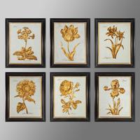 Set of Six Verre églomisé Botanical Mirrors