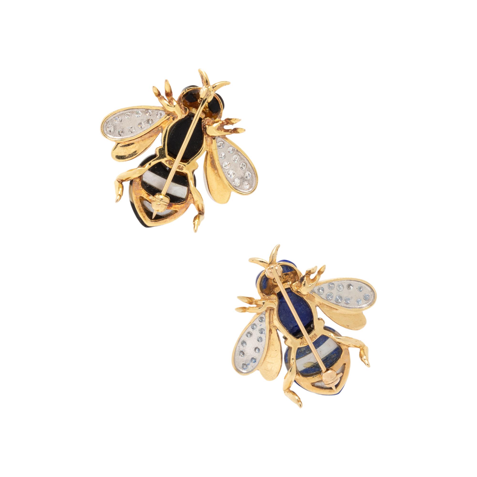 ASCH GROSSBARDT, DIAMOND, MOTHER-OF-PEARL, LAPIS LAZULI AND ONYX BEE BROOCHES