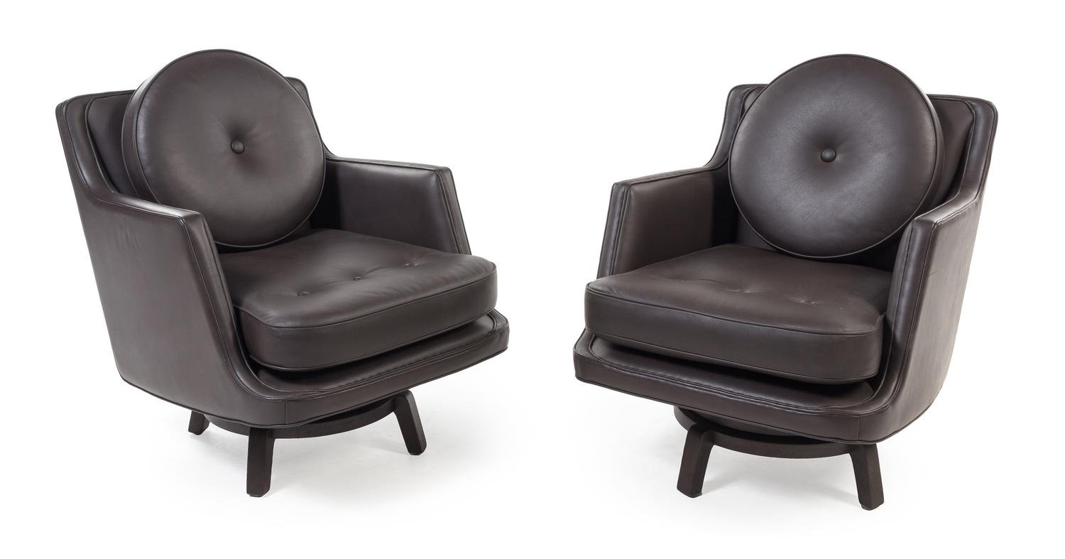 Edward Wormley (American, 1907-1995), DUNBAR, c. 1956, a pair of revolving lounge chairs, model no. 5609