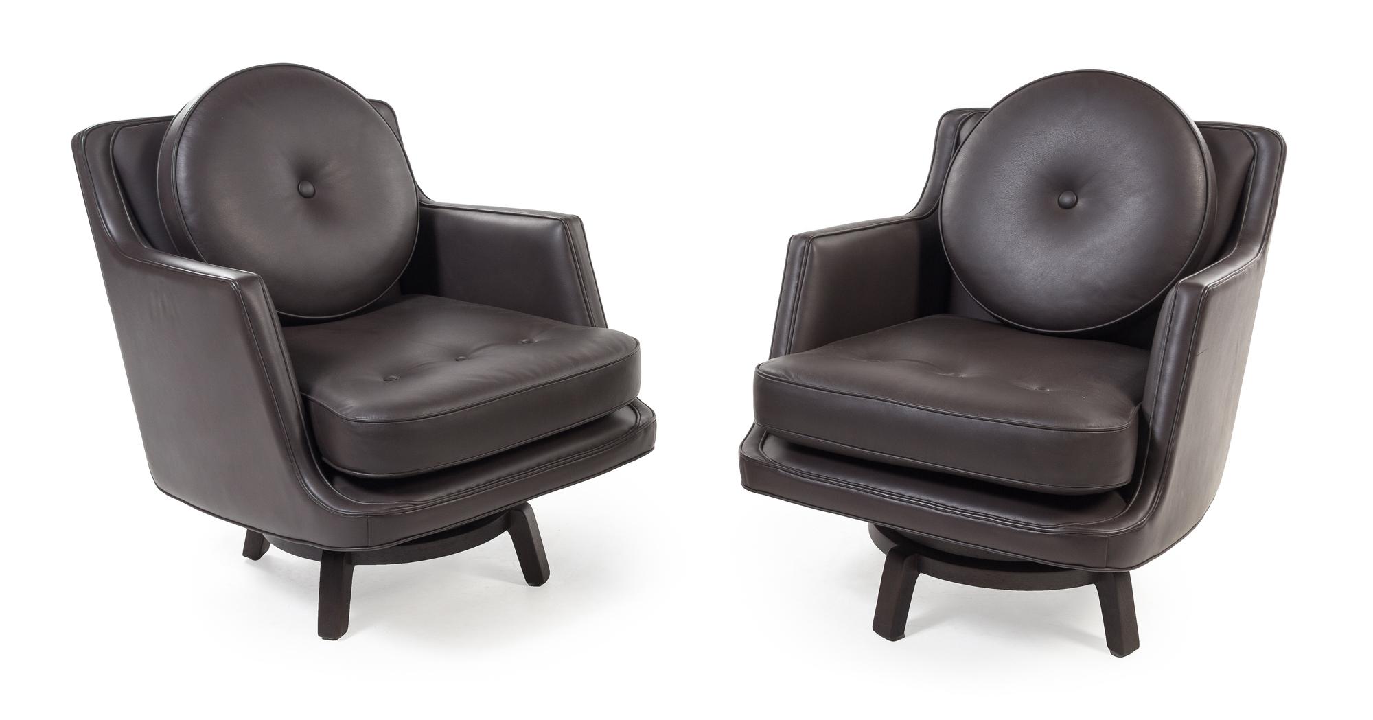 Edward Wormley (American, 1907-1995), DUNBAR, c. 1956, a pair of revolving lounge chairs, model no. 5609