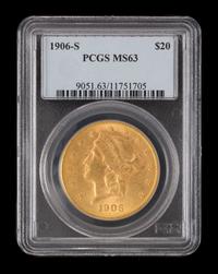 A United States 1906-S Liberty Head $20 Gold Coin