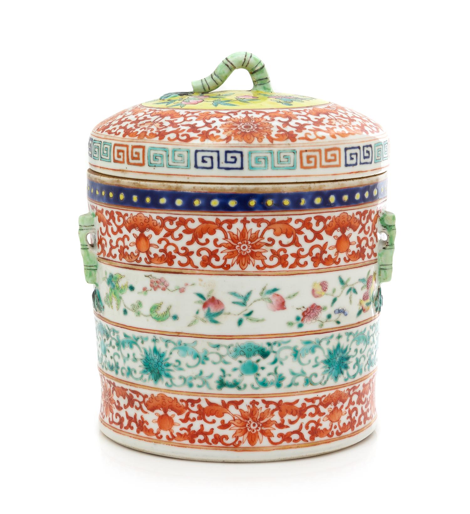 A Famille Rose and Iron Red Porcelain Jar and Cover Height 8 1/2 inchees. — LATE 19TH CENTURY