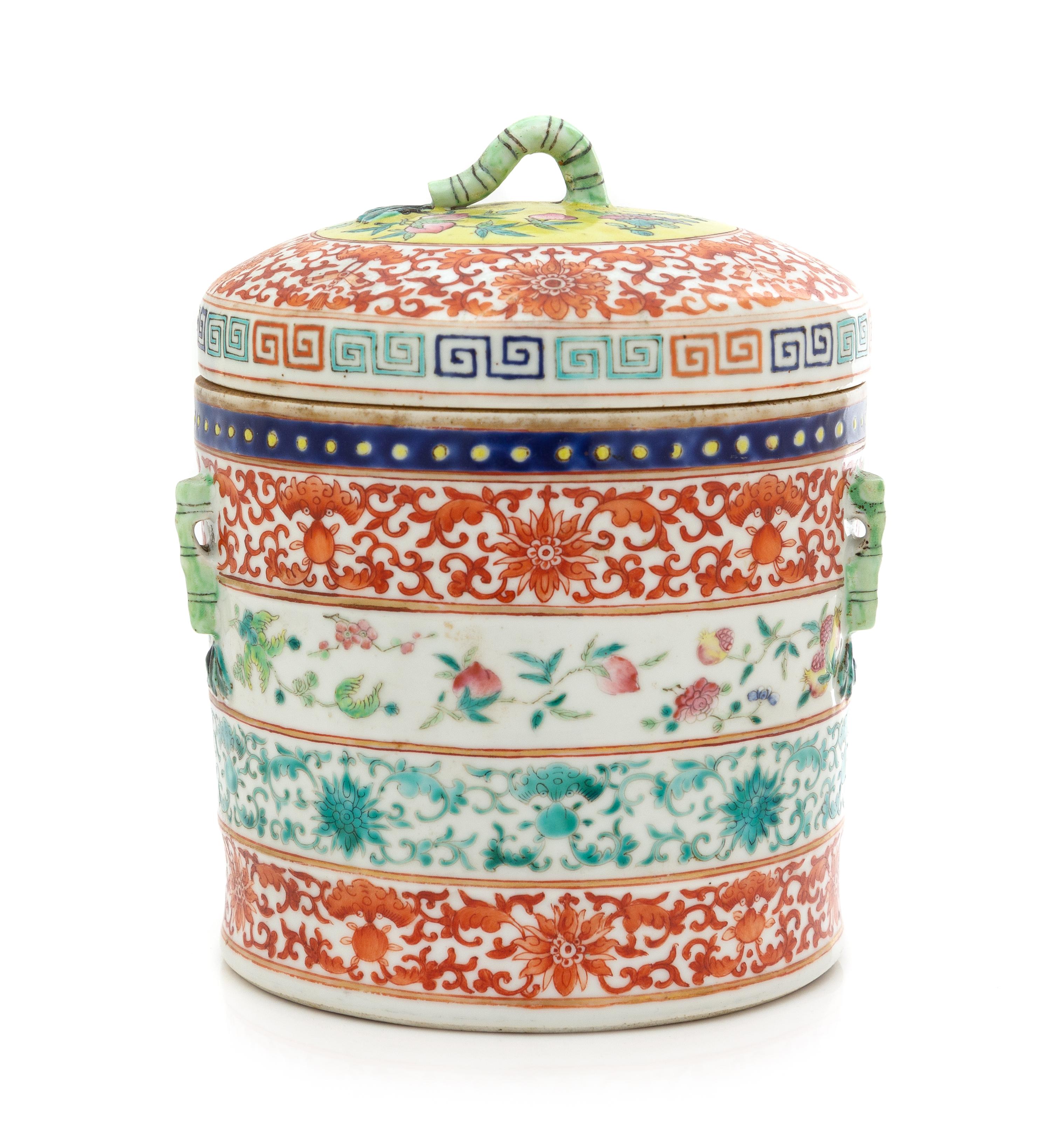 A Famille Rose and Iron Red Porcelain Jar and Cover Height 8 1/2 inchees. — LATE 19TH CENTURY