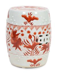 A Chinese Red and White-Glazed Porcelain Barrel-Form Garden Seat — 20TH CENTURY