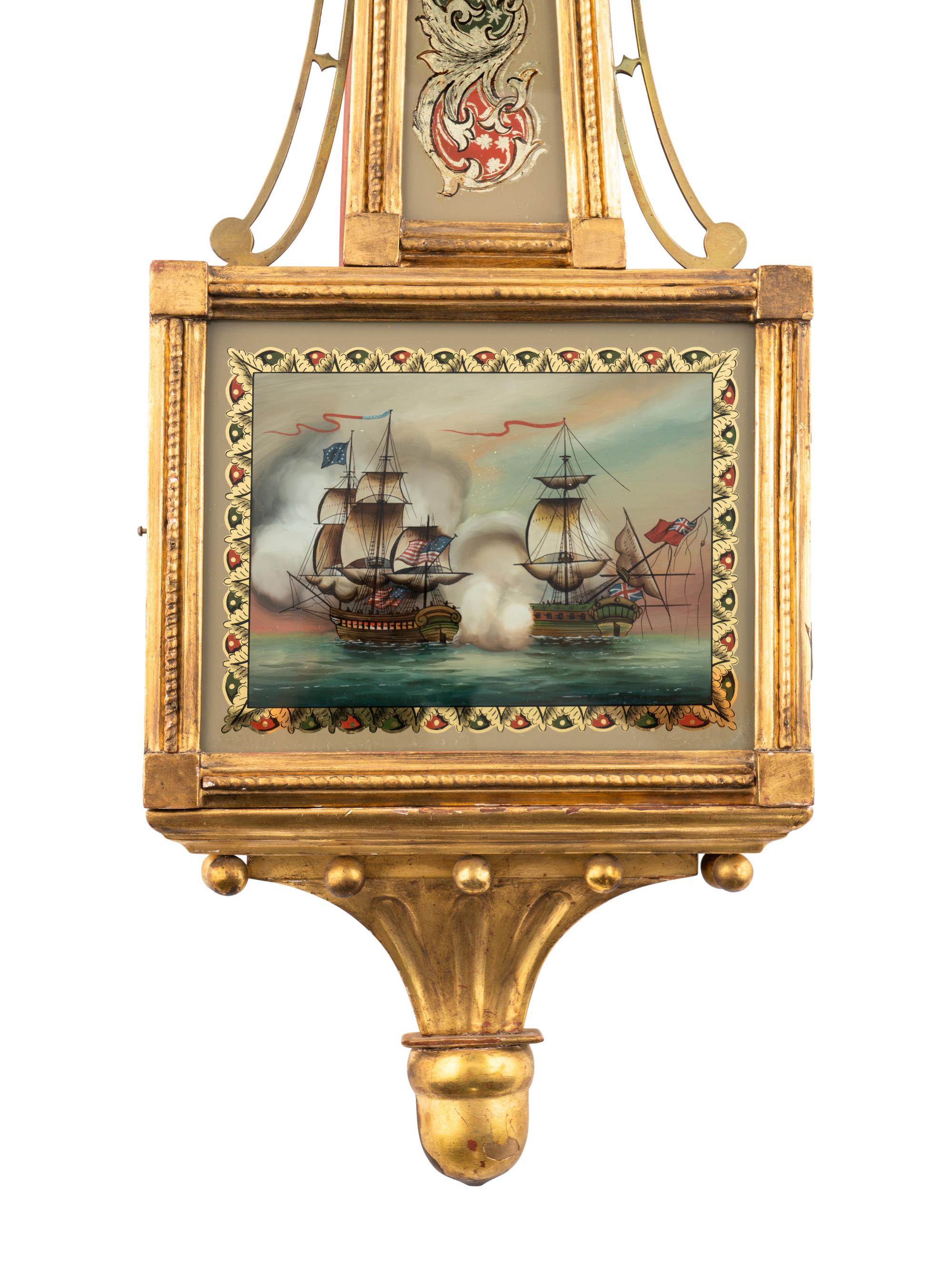 An Federal Parcel-Gilt and Eglomise Decorated Banjo Clock