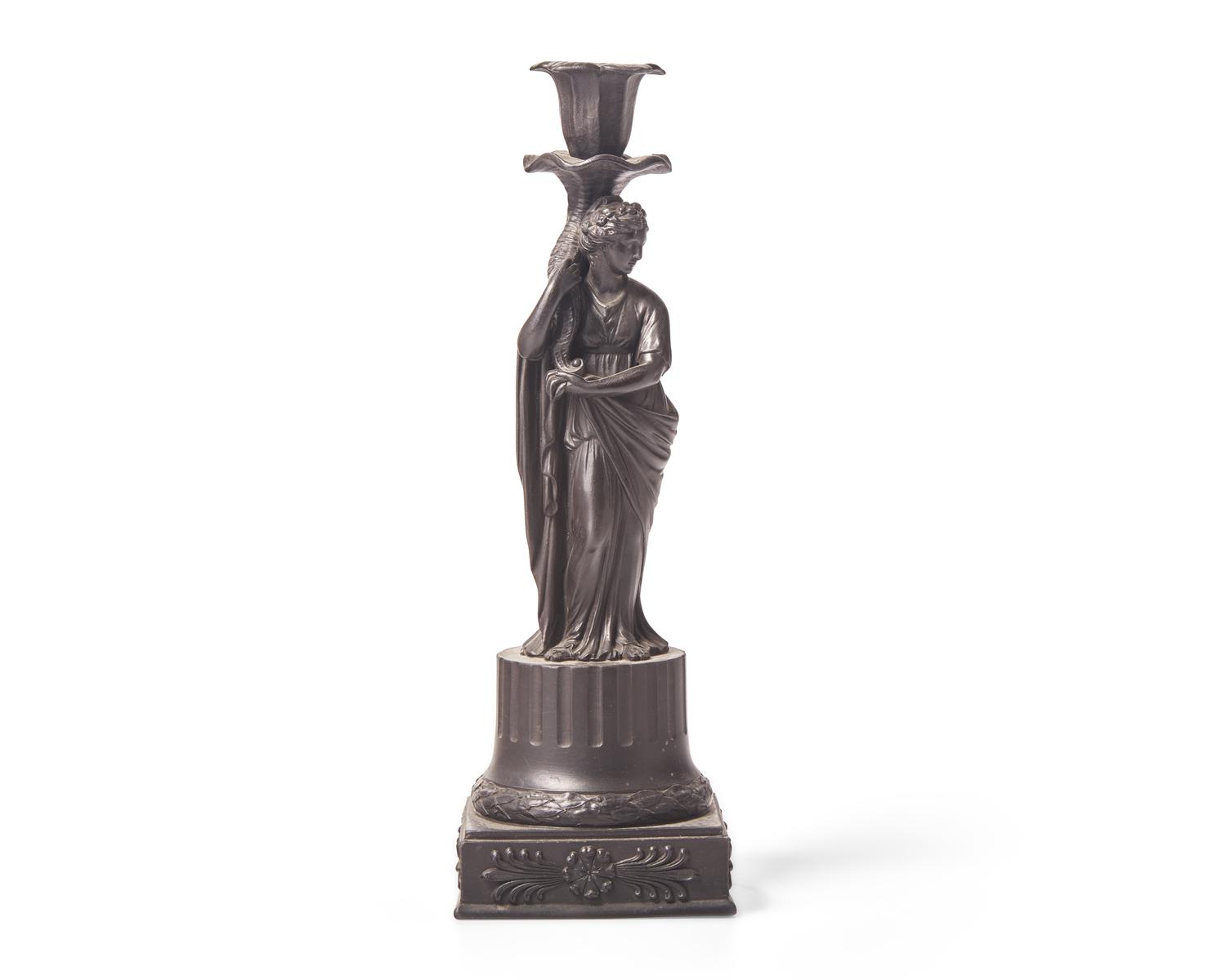 A Wedgwood Black Basalt 'Ceres' Figural Candlestick