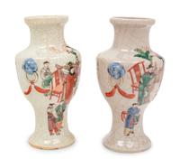 A Pair of Chinese Enamel on Crackle Glazed Porcelain Vases